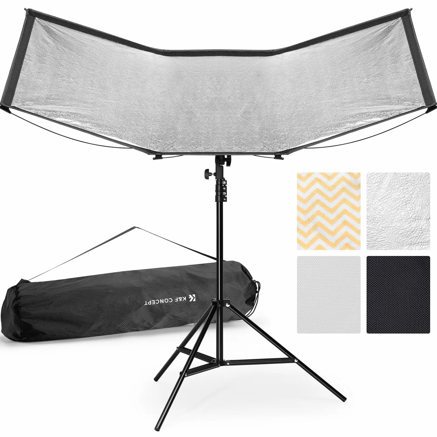 K&F CONCEPT Reflector Curvo, Reflector pieghevole ad apertura rapida con borsa Stand & Carry, Diffusore fotografico a forma di U 48 "x26" per ritratti in studio, 4 in 1 Nero/Bianco/Argento/Oro
