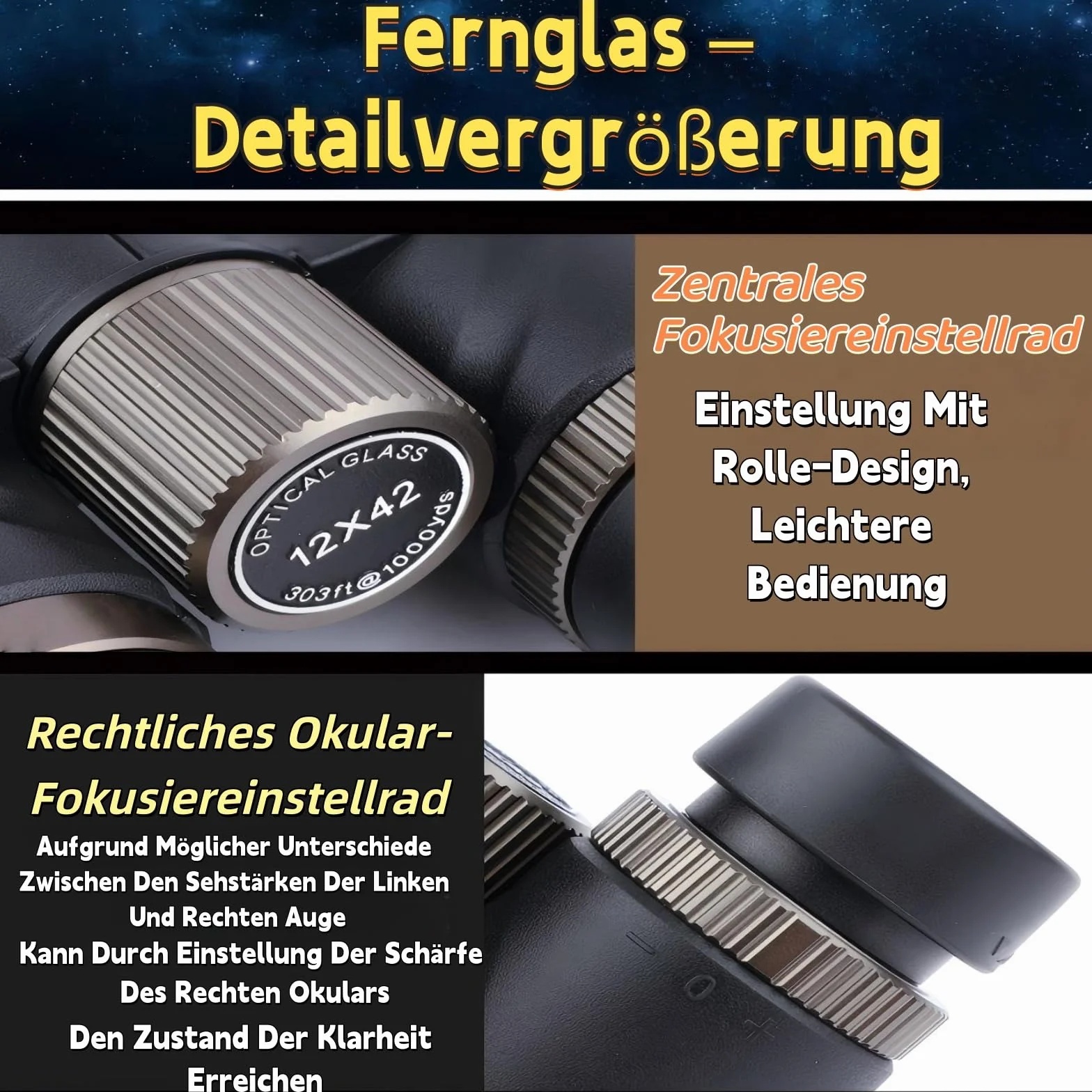 Bosco Ferngl¤Ser C9 12 x 42 Binocolo Originale ad Alta Risoluzione e Alto Ingrandimento Dispositivo di Visione Notturna per Adulti, Binocolo All-Round Outdoor per Ricerca Uccelli/Viaggi (nero)