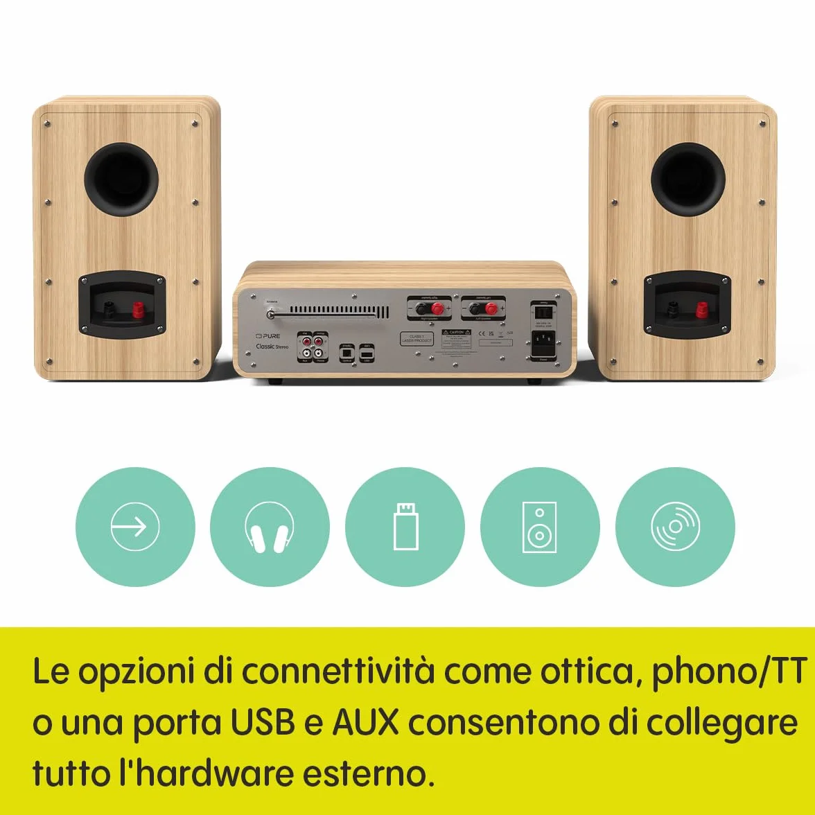 Pure Classic Stereo HiFi Music System 100 W Radio Internet DAB+/FM Bluetooth CD USB Spotify Cotton White/Oak