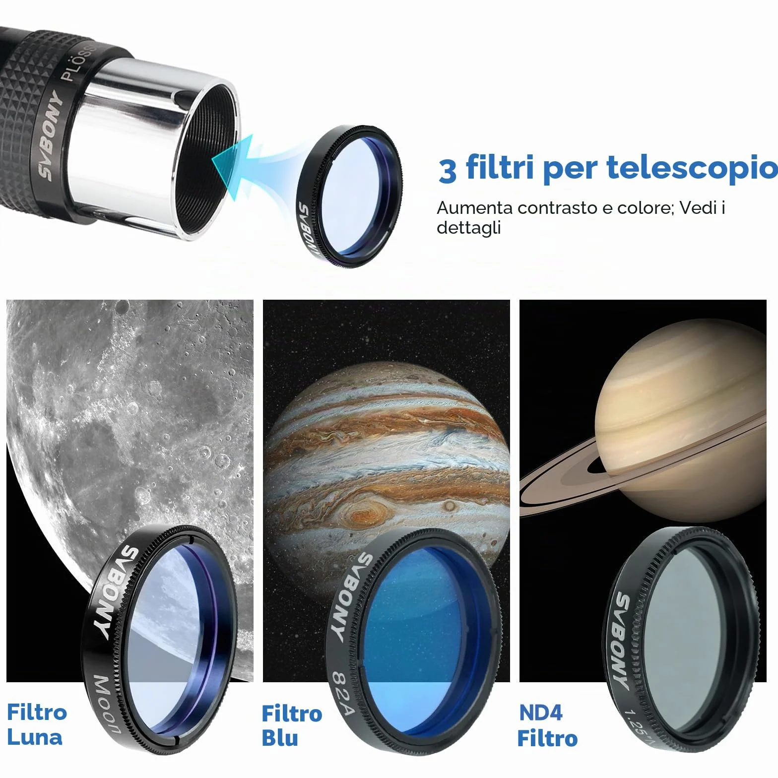 Svbony SV233 Oculare Telescopio Astronomico Kit, Oculare PLOSSL da 6 mm, 17 mm, 2 Lenti di Barlow, Filtro Lunare, Filtro ND4, Filtro Colorato 82A, con Borsa Portatile, per Pianeti Visivi Astronomici