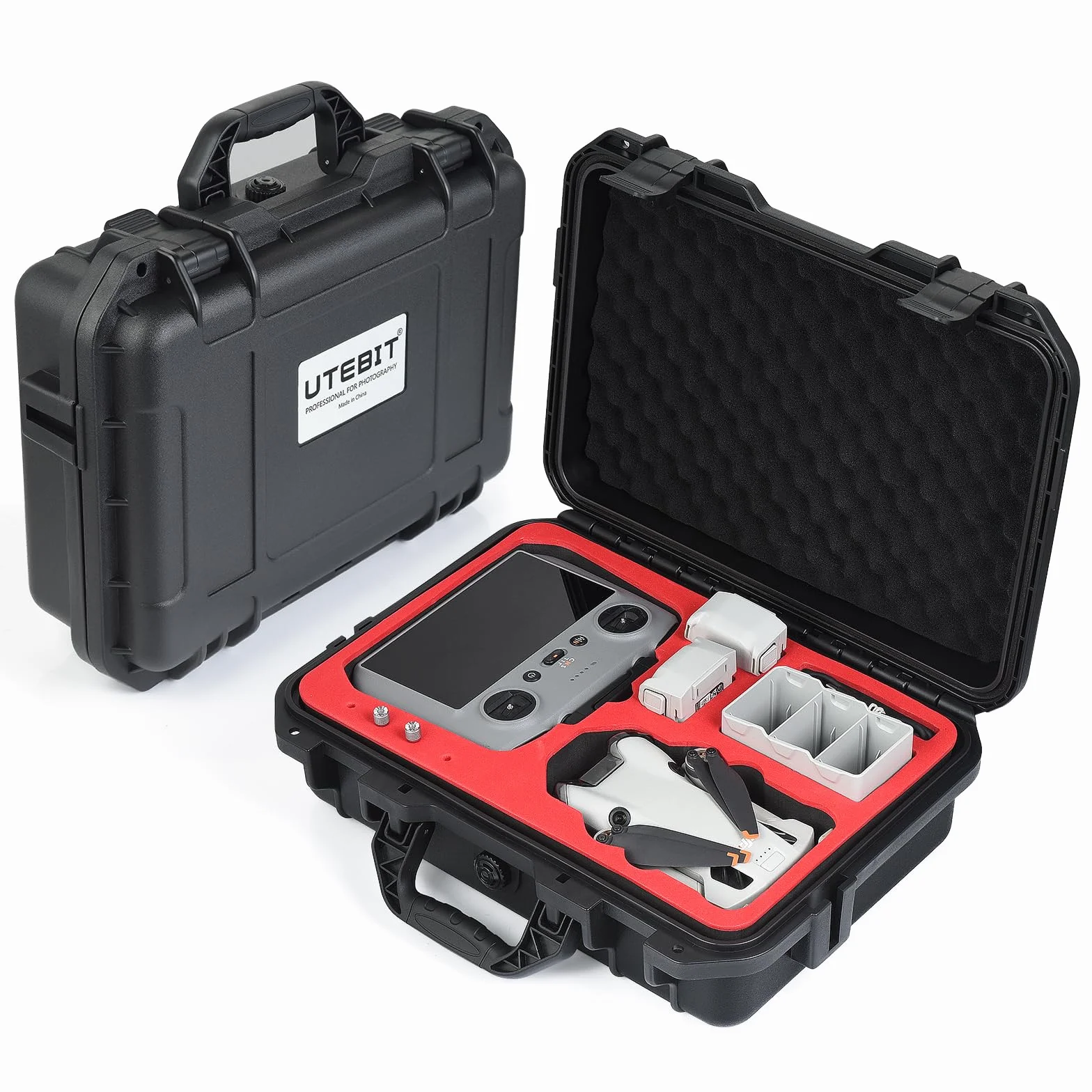 UTEBIT Custodia per Trasporto Rigida Impermeabile Compatibile per DJI Mini 4 Pro/Mini 3 Pro, Accessori per la custodia del drone per telecomando DJI RC 2/RC-N1