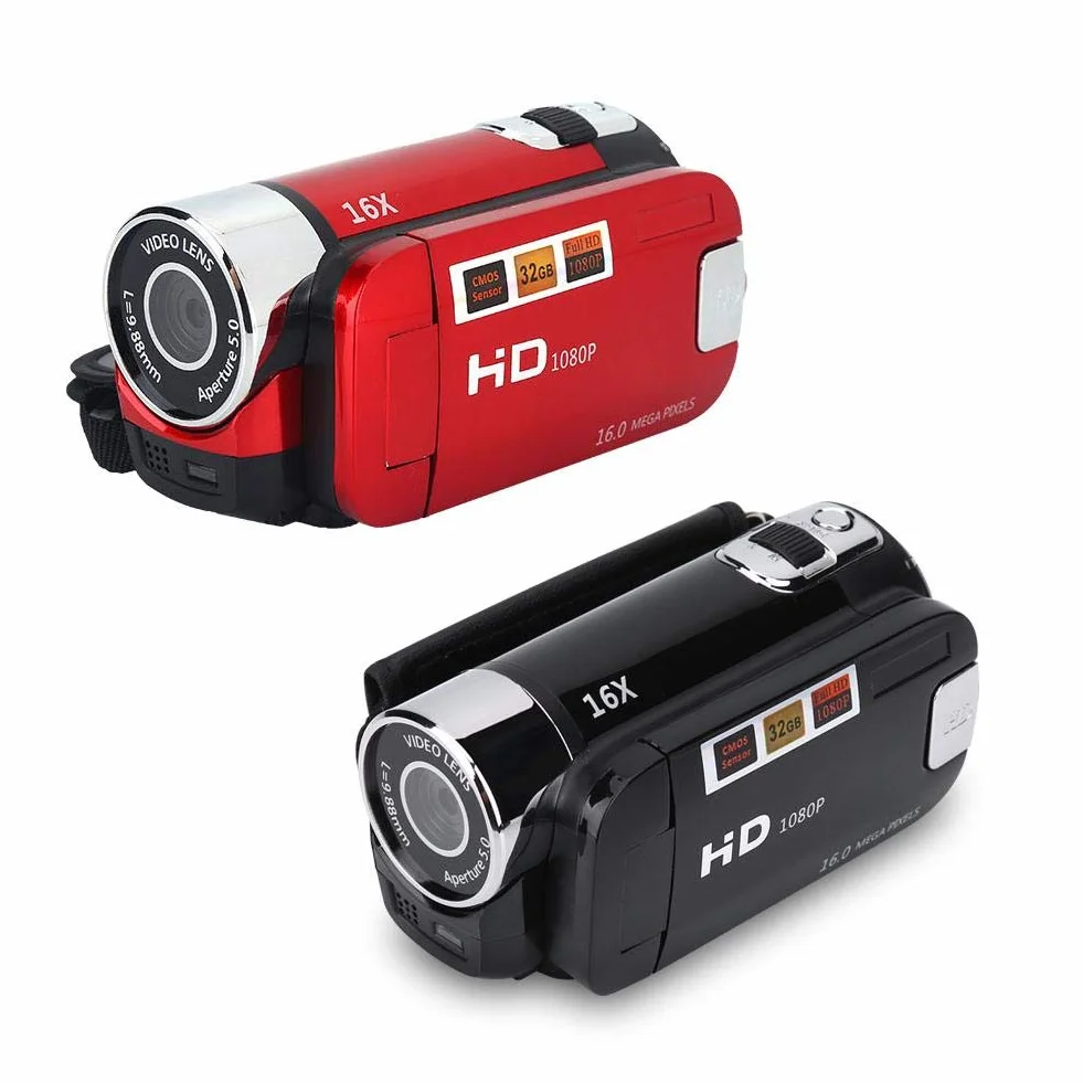 Diyeeni Videocamera portatile 1080P FHD 16x zoom digitale, fotocamera digitale DV Trabar con sensore COMS, altoparlante incorporato, schermo rotante 270 °, videocamera(Red)