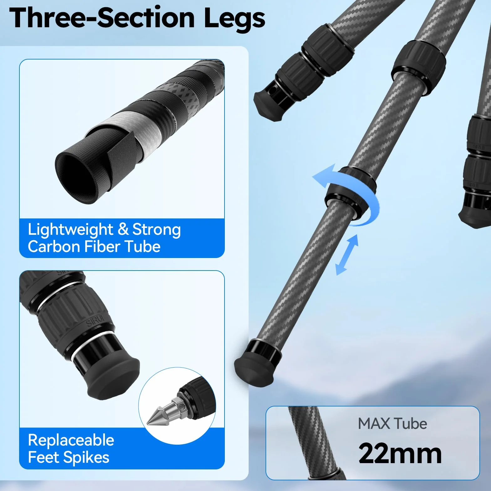 SIRUI AM-223S+G0 Mini treppiede per fotocamera in fibra di carbonio - ultraleggero 0,8 kg, altezza massima 42,4 cm, treppiede da tavolo con testa a sfera panoramica a 360°, supporto resistente fino a