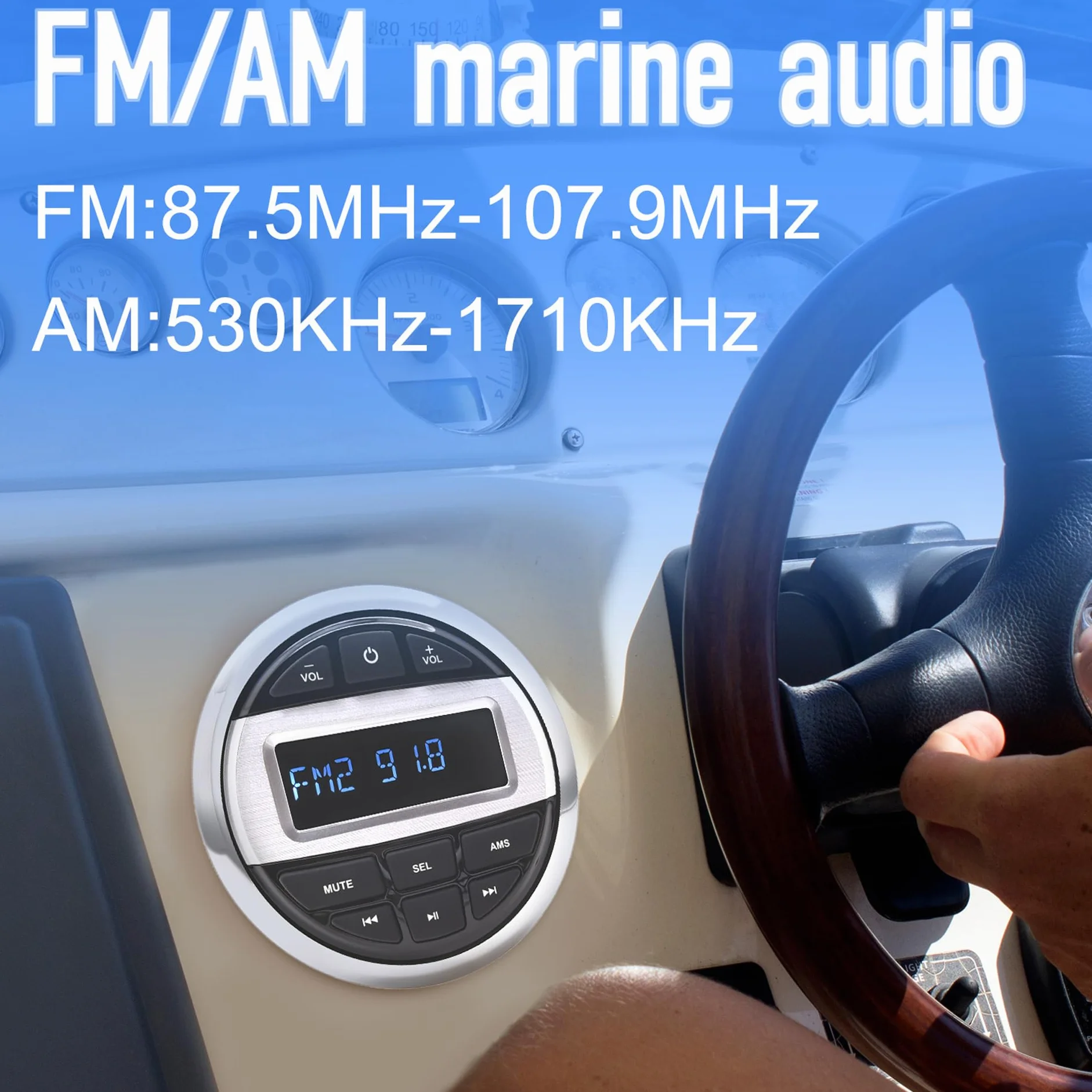 Geloo Marine Radio Stereo Lettore MP3, Barca Marina FM/Am Radio Ricevitore Impermeabile per Marine Yacht, Stereo Barche Camper LKW SUV