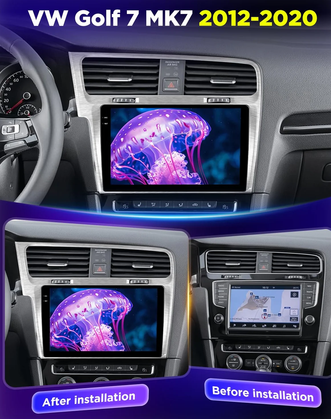NHOPEEW 4+128G Android Autoradio per VW Golf 7 MK7 2012-2020 con Wireless Carplay Android Auto - Schermo incell da 10 pollici Supporto WiFi GPS Comandi al volante + Telecamera di retromarcia Canbus