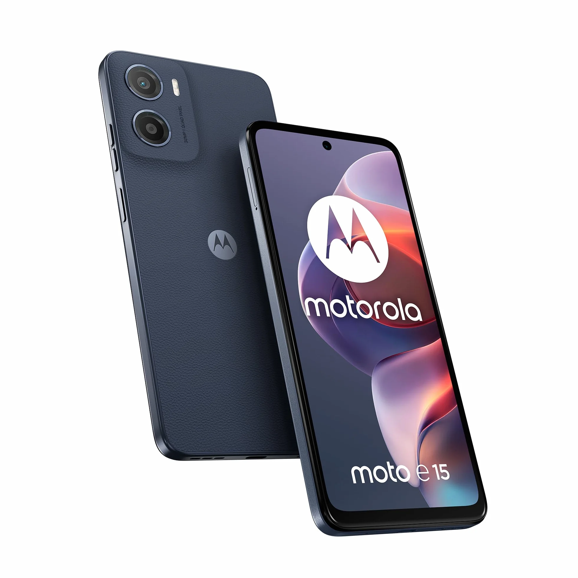 Motorola moto e15 (2/64GB, Fotocamera da 32MP + sensore antisfarfallio, Display 6.67" HD+ 90Hz Corning® Gorilla® Glass 3, 5200mAh, MediaTek Helio G81 Extreme, Android 14 Go Edition), Denim Blue