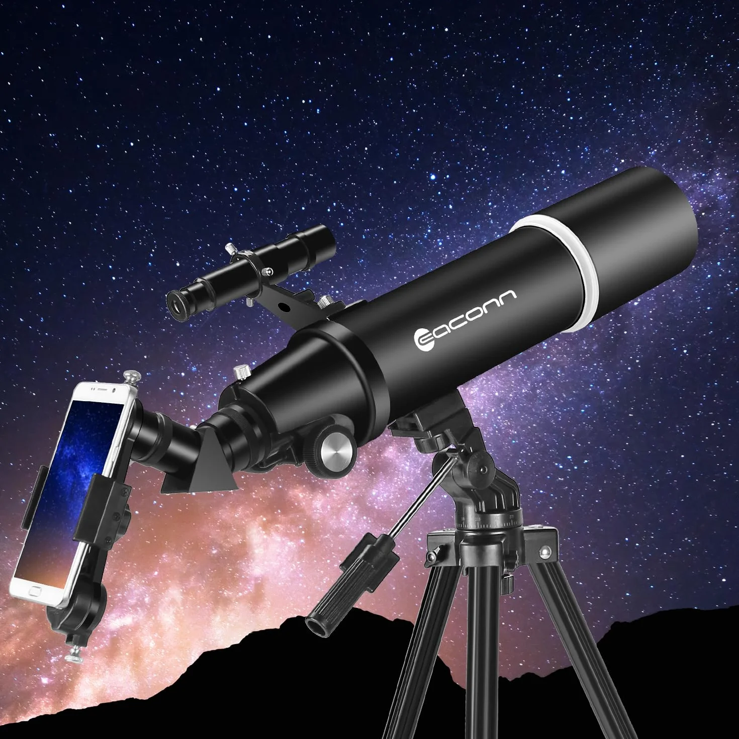 Telescopio Astronomia per Adulti e Principianti - Apertura 80 mm, 600 mm, Portatile da Viaggio per Bambini con Treppiede, Adattatore per Telefono e Zaino