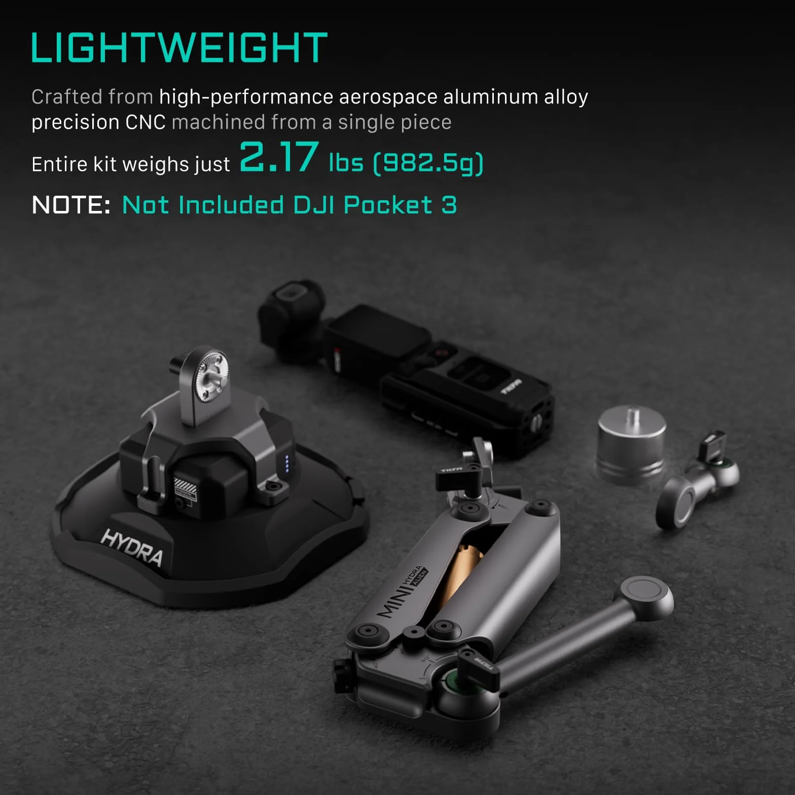 Tilta Hydra Alien Mini Kit Ventosa Elettronica, Set di Bracci Ammortizzanti Compatibili con DJI Action 3/4, DJI Pocket 3, X4/X3, iPhone con Khronos - Grigio Titanio HDA-T15-A-TG