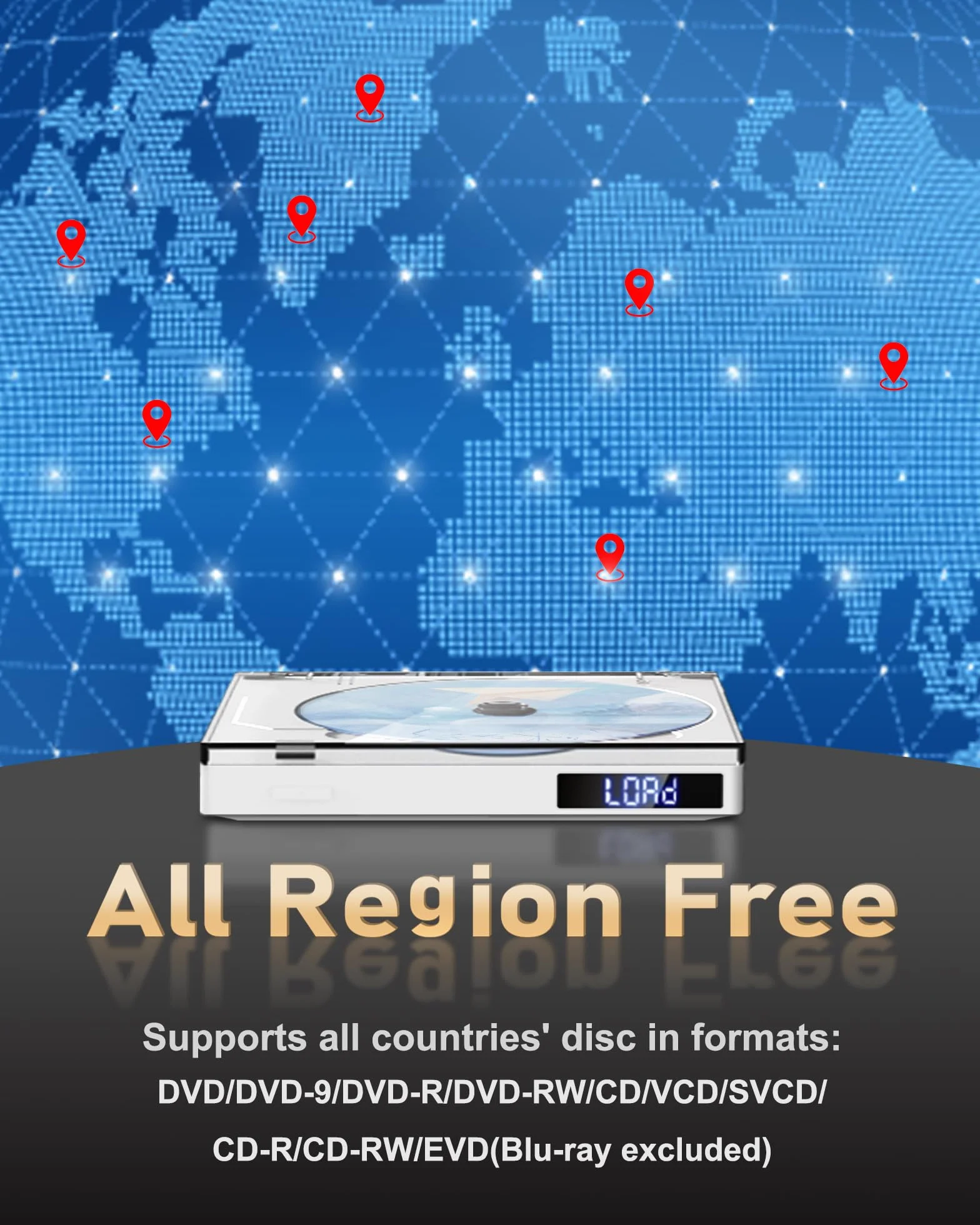 Mini Lettore DVD Bianco per la Casa, Lettore DVD HDMI per TV, 1080p Full HD, Region Free, Memory Playerback, Lettori DVDs USB, Telecomando, cavo HDMI/RCA Incluso