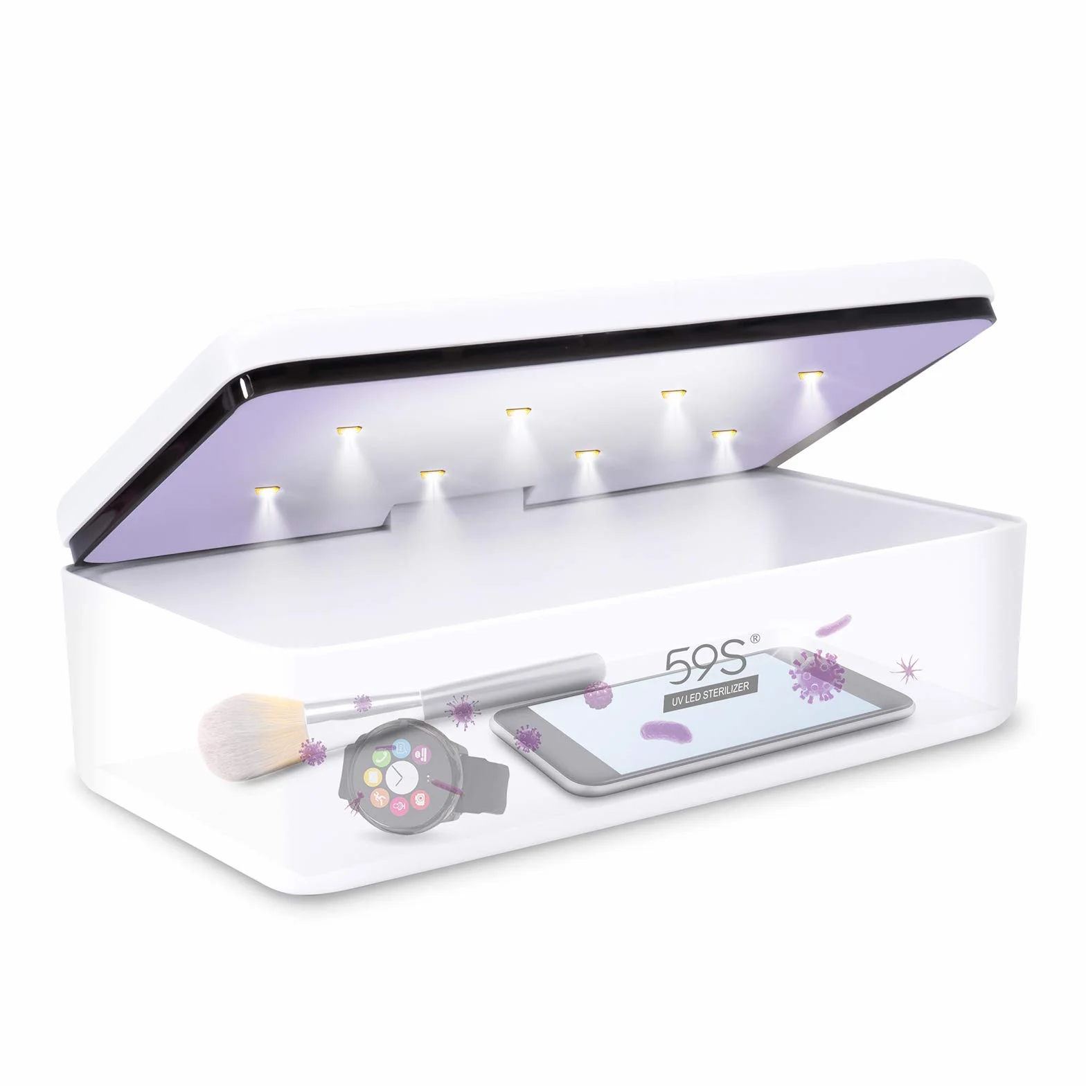 Sterilizzatore UV Professionale, 59S Sterizzatore UV Scatola LED con 8 Perline Lampada Sterilizzazione Rapida 99,9%, Adatto per Cellulari, Occhiali, Estetica, Strum S2