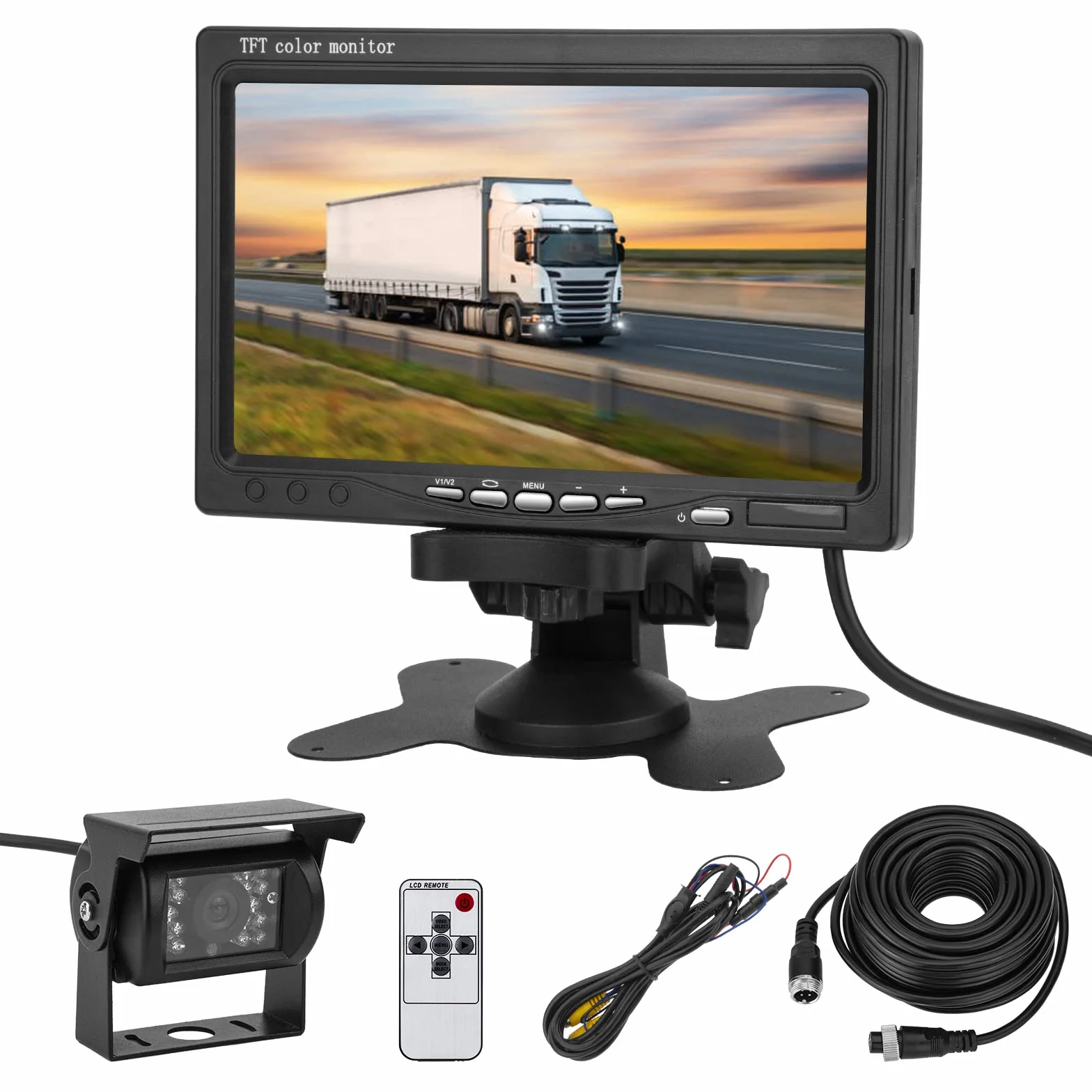 CICMOD Telecamera Retromarcia con Monitor LCD 7 Pollici 4pin Telecamera Posteriore Impermeabile Kit 12V 24V Universel per Camper Camion Rimorchi Bus