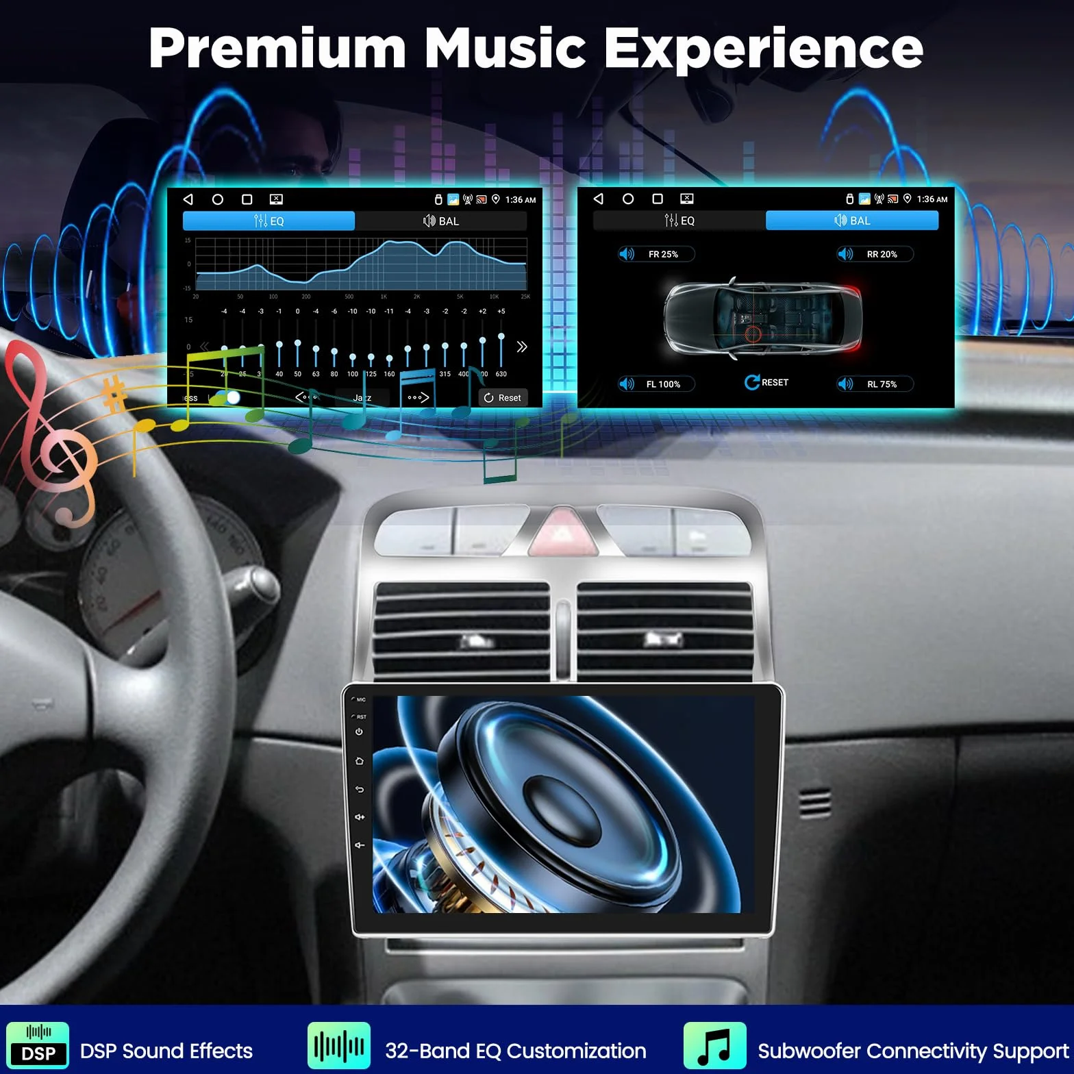 Autoradio Android per Peugeot 307 2002-2013, stereo touchscreen IPS da 9 pollici 2+64G con CarPlay & Android Auto wireless, GPS WiFi Bluetooth DSP 32EQ Audio + telecamera posteriore AHD