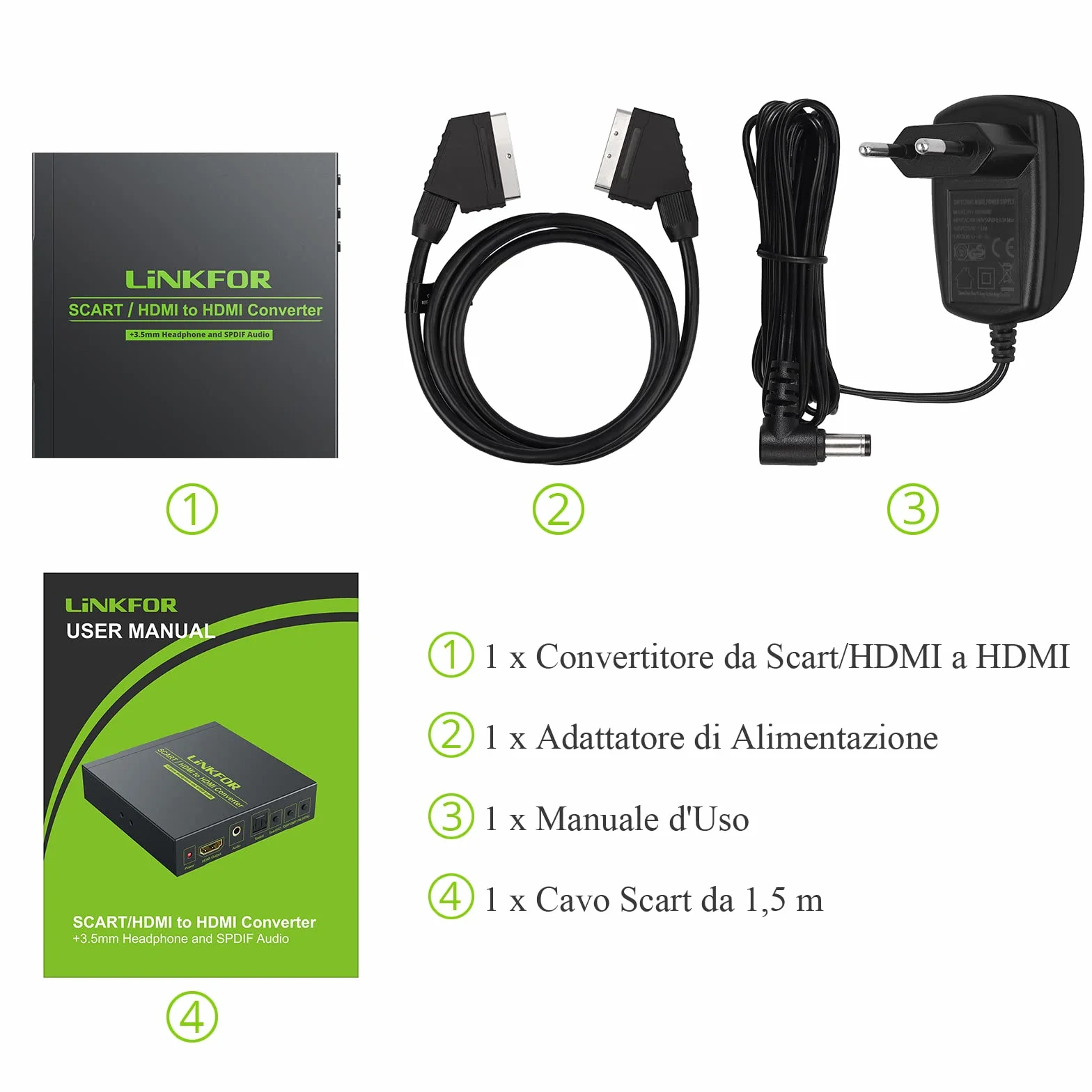 LiNKFOR Convertitore Scart a HDMI 720p/1080p con Cavo SCART+HDMI Adattatore per HDTV STB PS3 Sky Blu-ray DVD