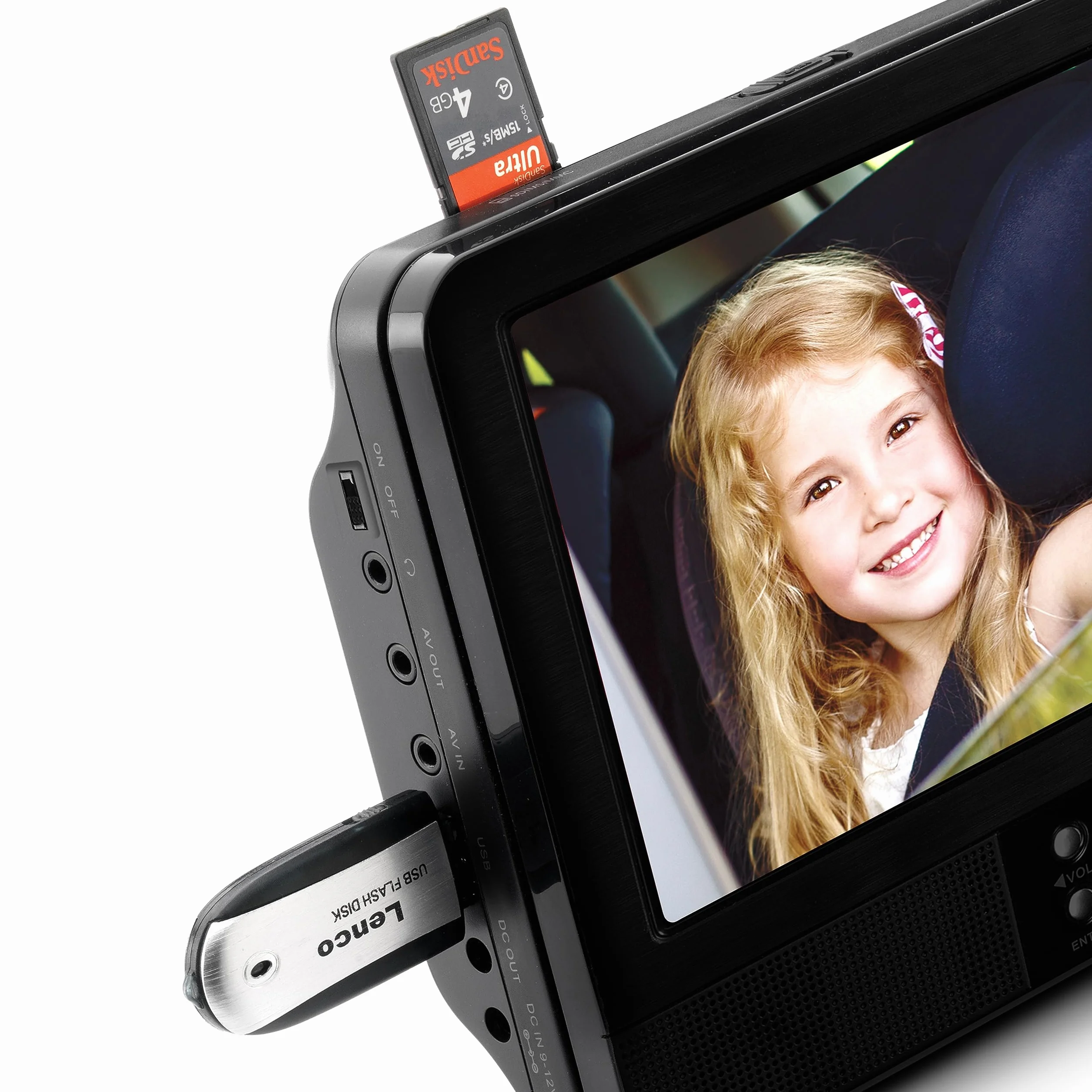 Lenco DVP-939 - Lettore DVD portatile da 2 x 9 pollici con 2 cuffie e 2 supporti per poggiatesta - batteria ricaricabile integrata - ingresso USB - lettore di schede SD - nero