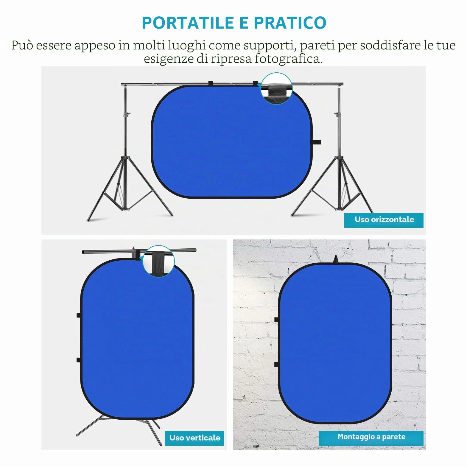 Neewer 5 x 7 ft/1,5 x 2 m - Sfondo cromato pieghevole, con supporto da 8,5 ft/2,6 m, pannello di sfondo verde blu verde reversibile 2 in 1 per studio fotografico, streaming live, videochiamate, giochi