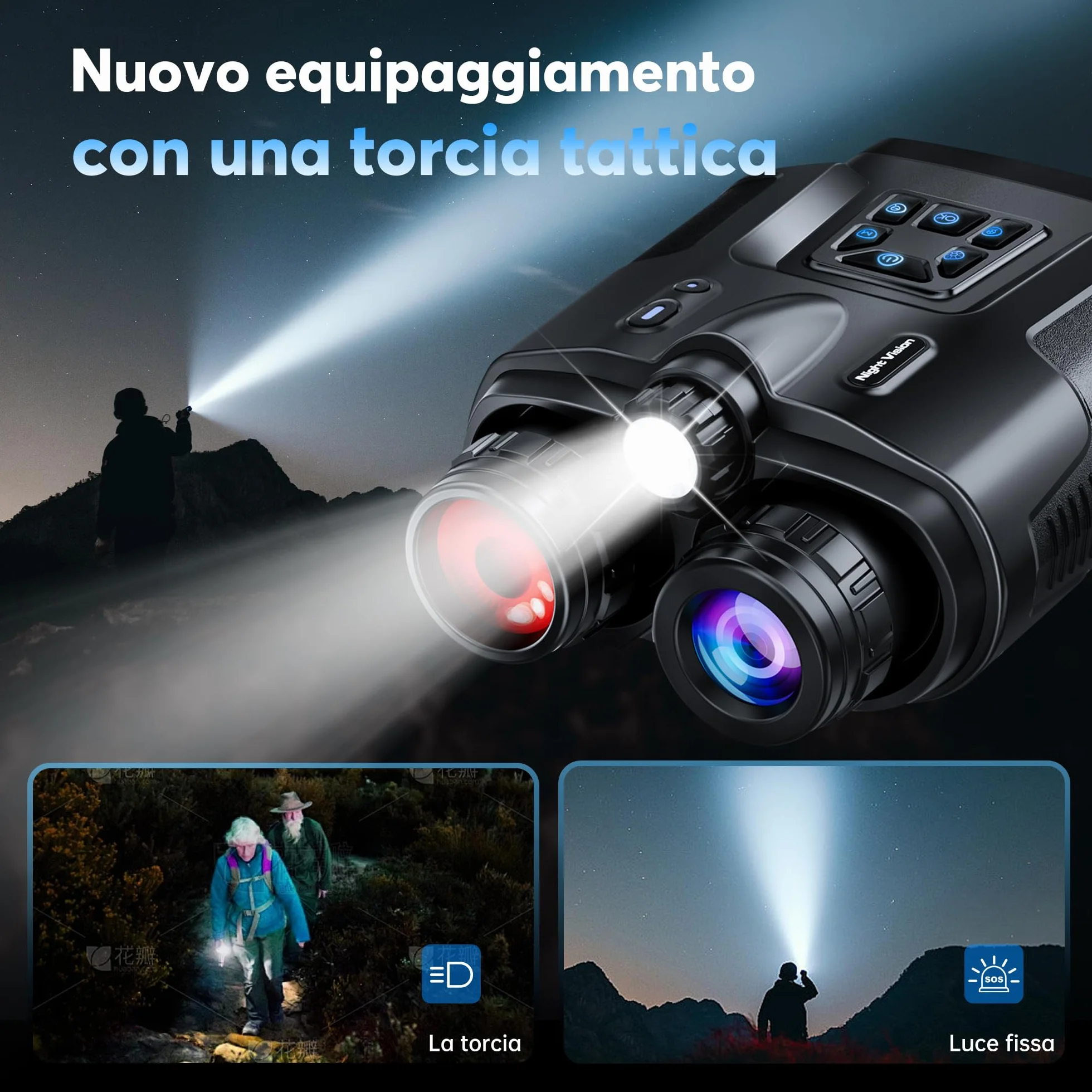 TKWSER Binocolo Visione Notturna - Infrarossi Visibili 600M nel 100% dell'Oscurità con Zoom Digitale 8X, Ricaricabili da 5000mAh, con Luce Tattica, per la Caccia, per Adulti
