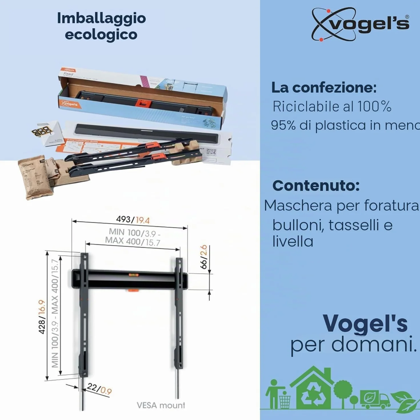 Vogel's TVM 3405 Supporto da parete piatto per TV 32-77 pollici 50 kg VESA 400x400