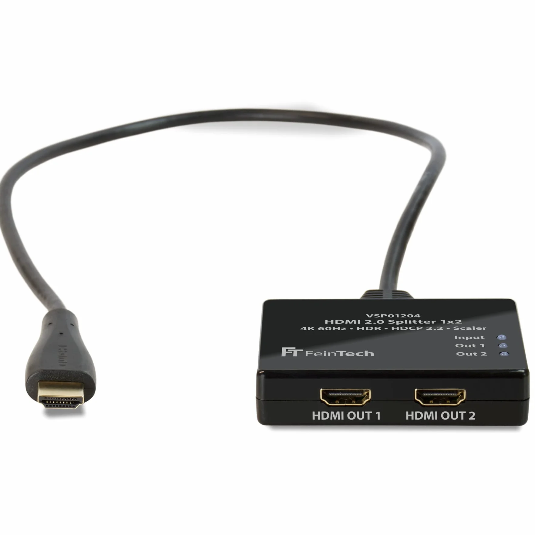 FeinTech VSP01204 Splitter HDMI Ultra HD 4K 60Hz HDR con scaler, Nero
