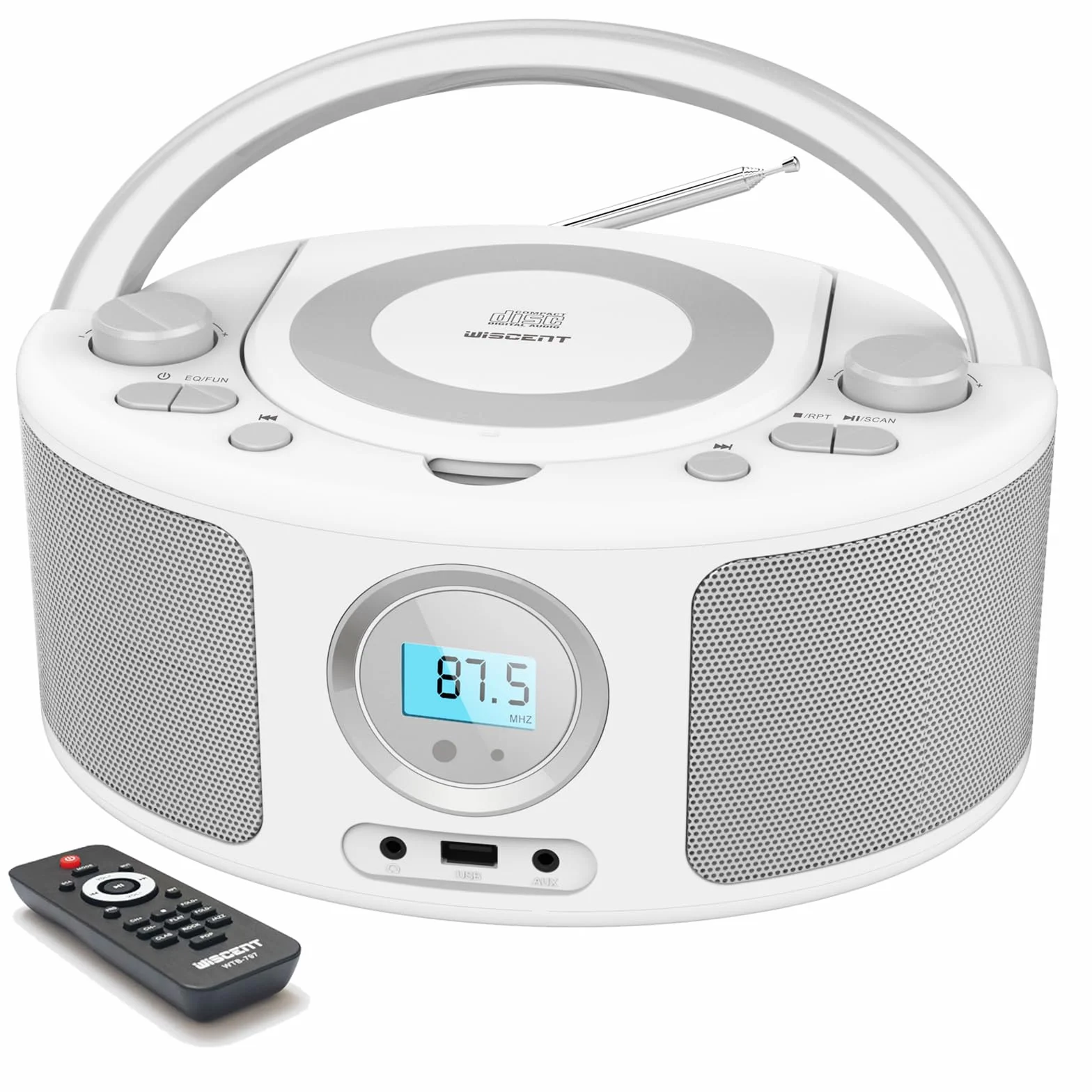 Radio Portatili Boombox con Bluetooth, Telecomando, Lettore CD Stereo con Radio FM, Ingresso Blue Tooth, USB, AUX-IN,Compatibile CD-R/CD-RW,AC o Alimentato a Batteria