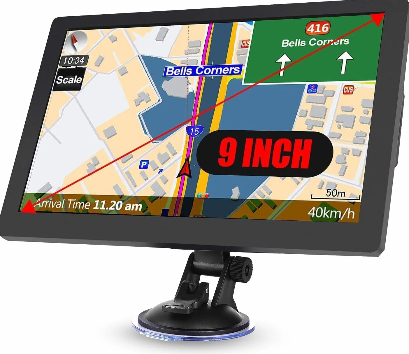 Navigatore GPS per auto e camion, schermo touch da 9 pollici, mappe del 2025 per camper con supporto GPS, guida vocale passo per passo, avviso di velocità e di semaforo rosso, pianificazione della rot