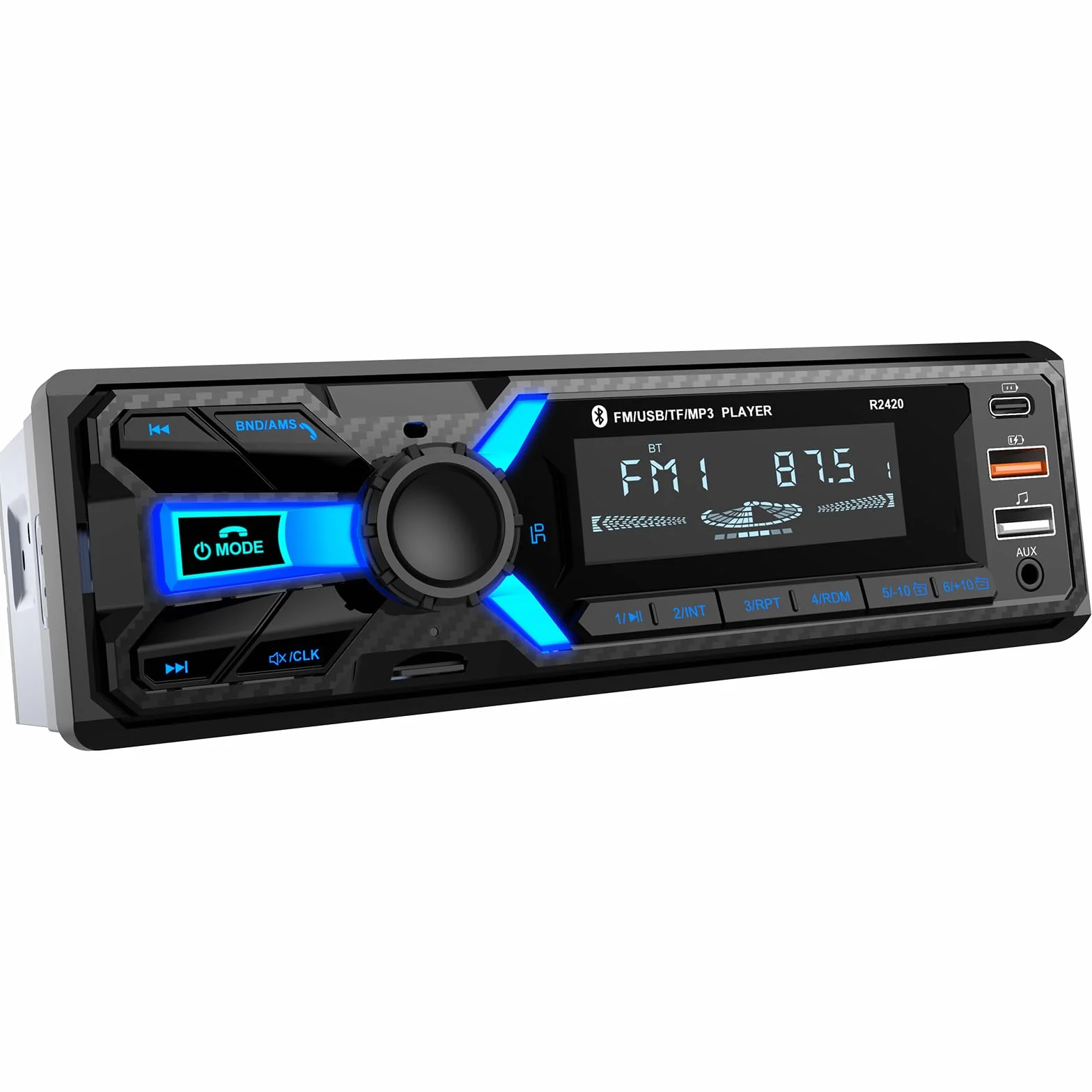 RDS Autoradio Bluetooth 1DIN z Portem USB-C FM/AM MP3 Stereo