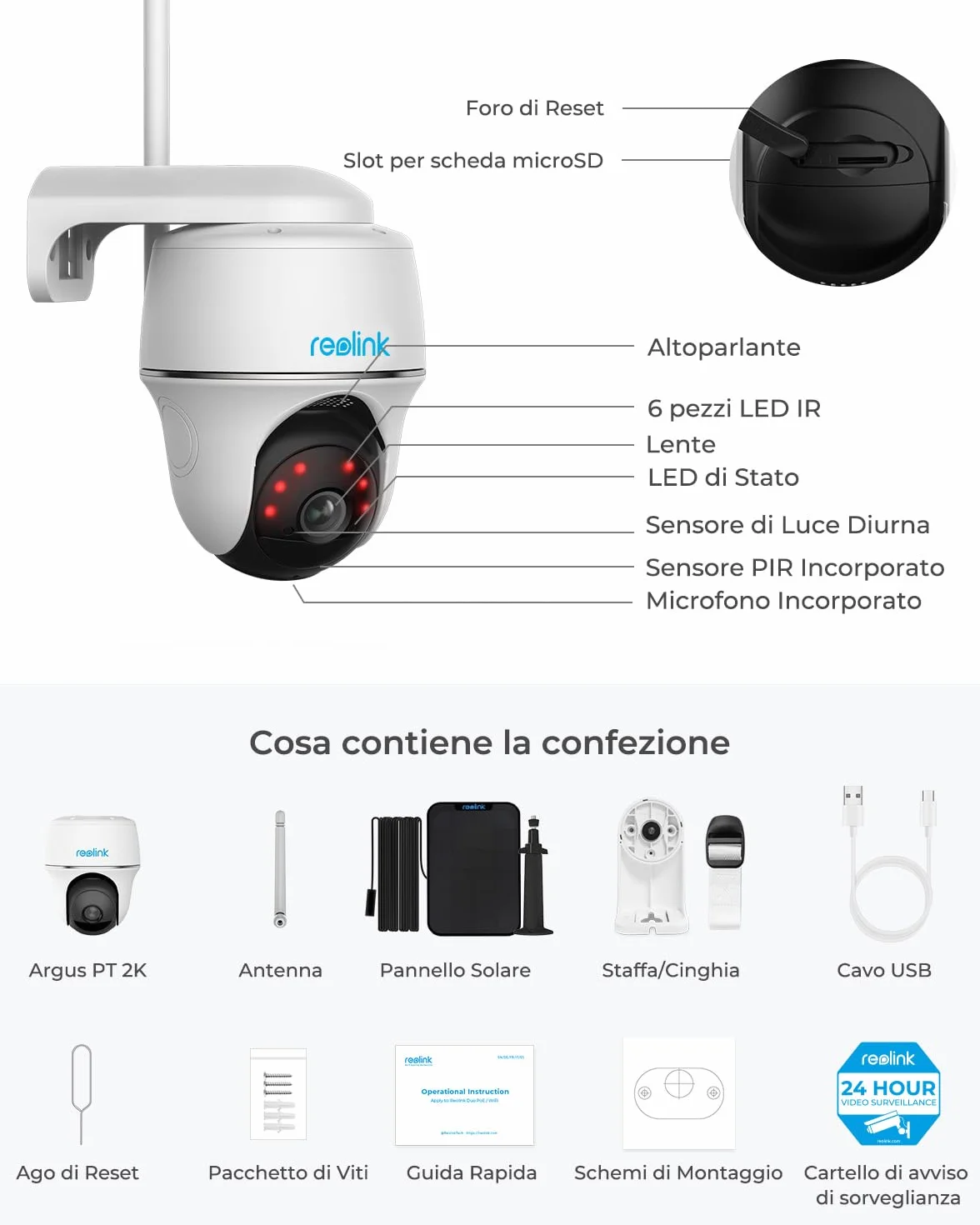 Reolink 5MP 360° PTZ Telecamera WiFi Esterno Batteria Senza Fili, Videocamera Sorveglianza Esterno Argus PT + Pannello Solare, Rilevamento Persone/Veicoli, Audio a 2 Vie(Ricondizionato)