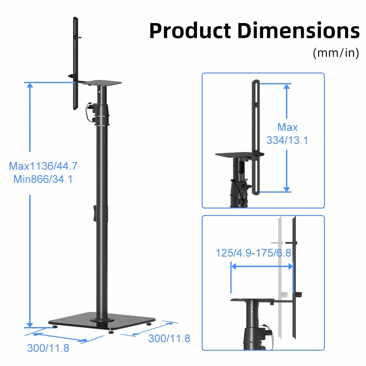 Suptek Supporti da pavimento per altoparlanti robusti in coppia Altezza regolabile 86-113 cm 10 kg