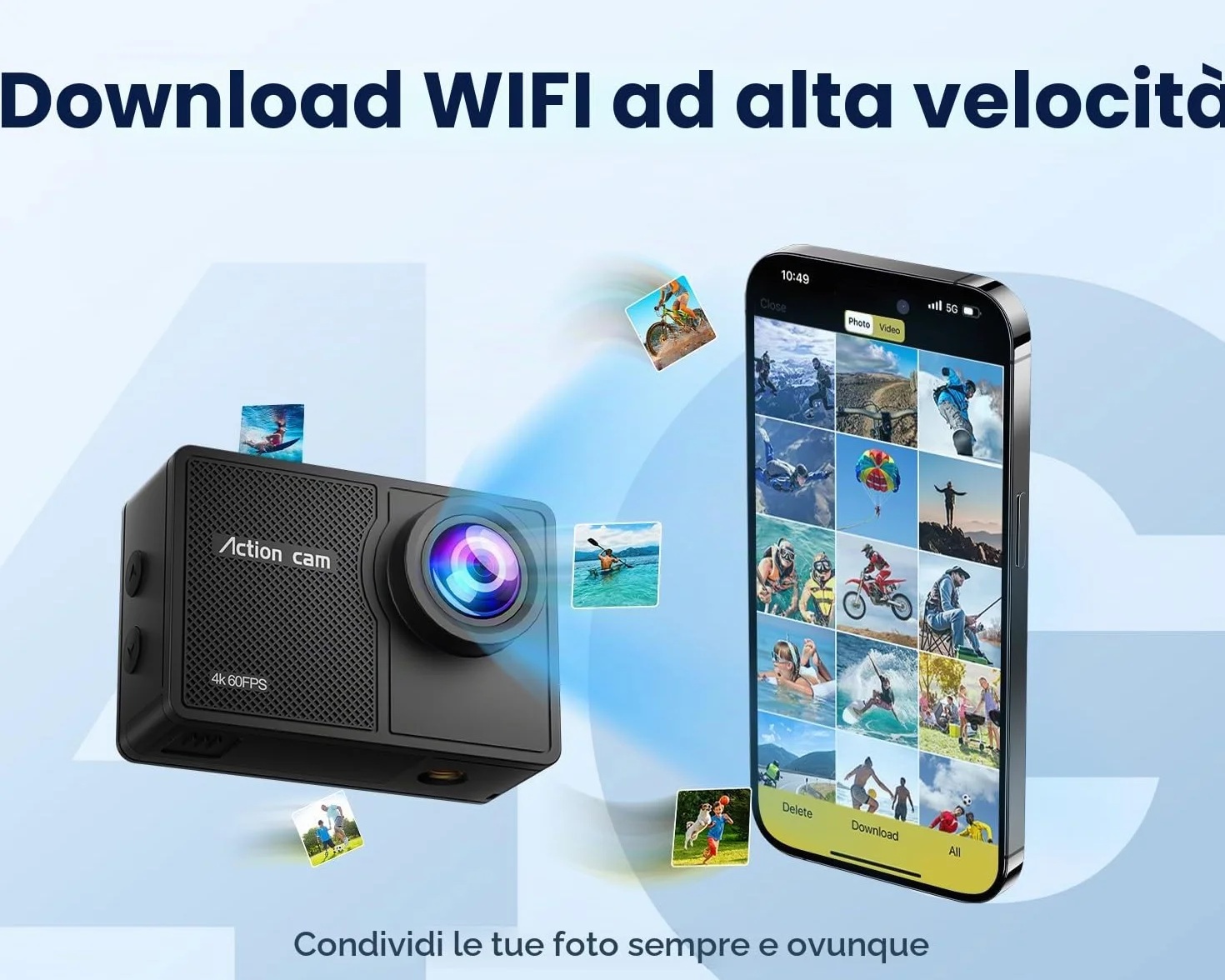 Action Cam 4K60FPS con Scheda Da 128GB, 131FT Fotocamera Subacquea con 8X Zoom,48MP HD WIFI Videocamera 170° Telecamera EIS,Telecomando 2x1350mAh Batterie