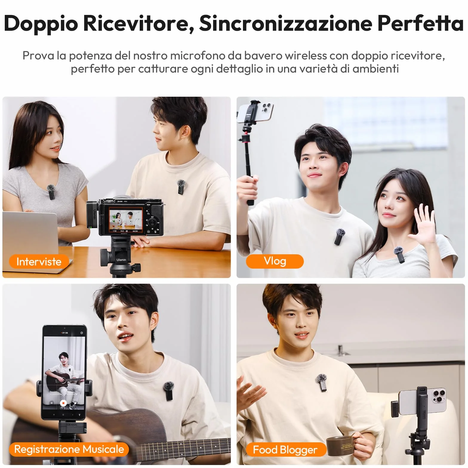 ULANZI A100 Microfono Lavalier per Cellulare e Fotocamera, Mini Microfono USB C, Durata Batteria 13.5H, Microfoni Bluetooth Portatile per Video, Live Streaming, YouTube, TikTok, Vlog, Interviste