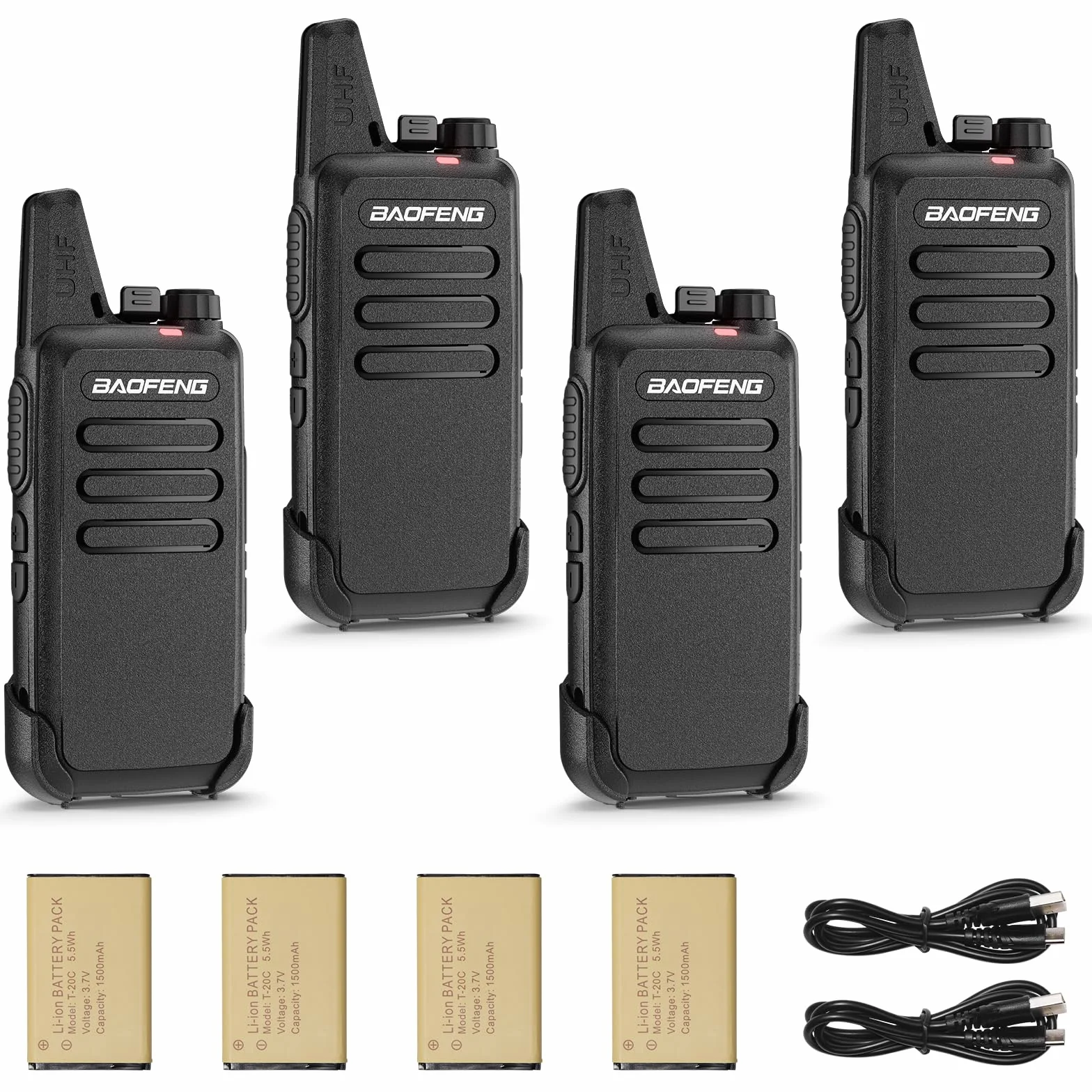 Baofeng T22 Walkie PMR446 - Set radio professionale, portata fino a 3 km, 16 canali, radio ricaricabile con auricolare (4 pezzi)