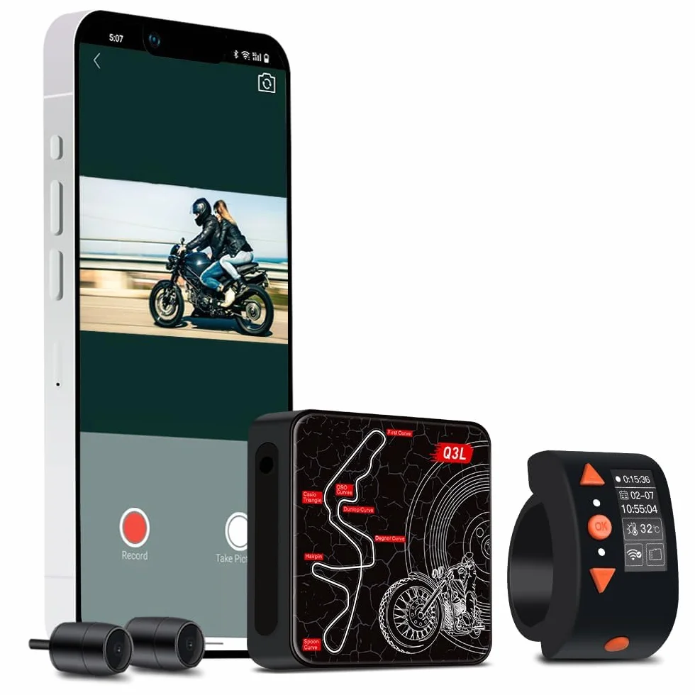 VSYSTO WiFi Dash Camera per moto, controller con display OLED, download video ad alta velocità, telecamera anteriore e posteriore 1080P, avviso in caso di vibrazioni anomale, sensore G (Q3L)