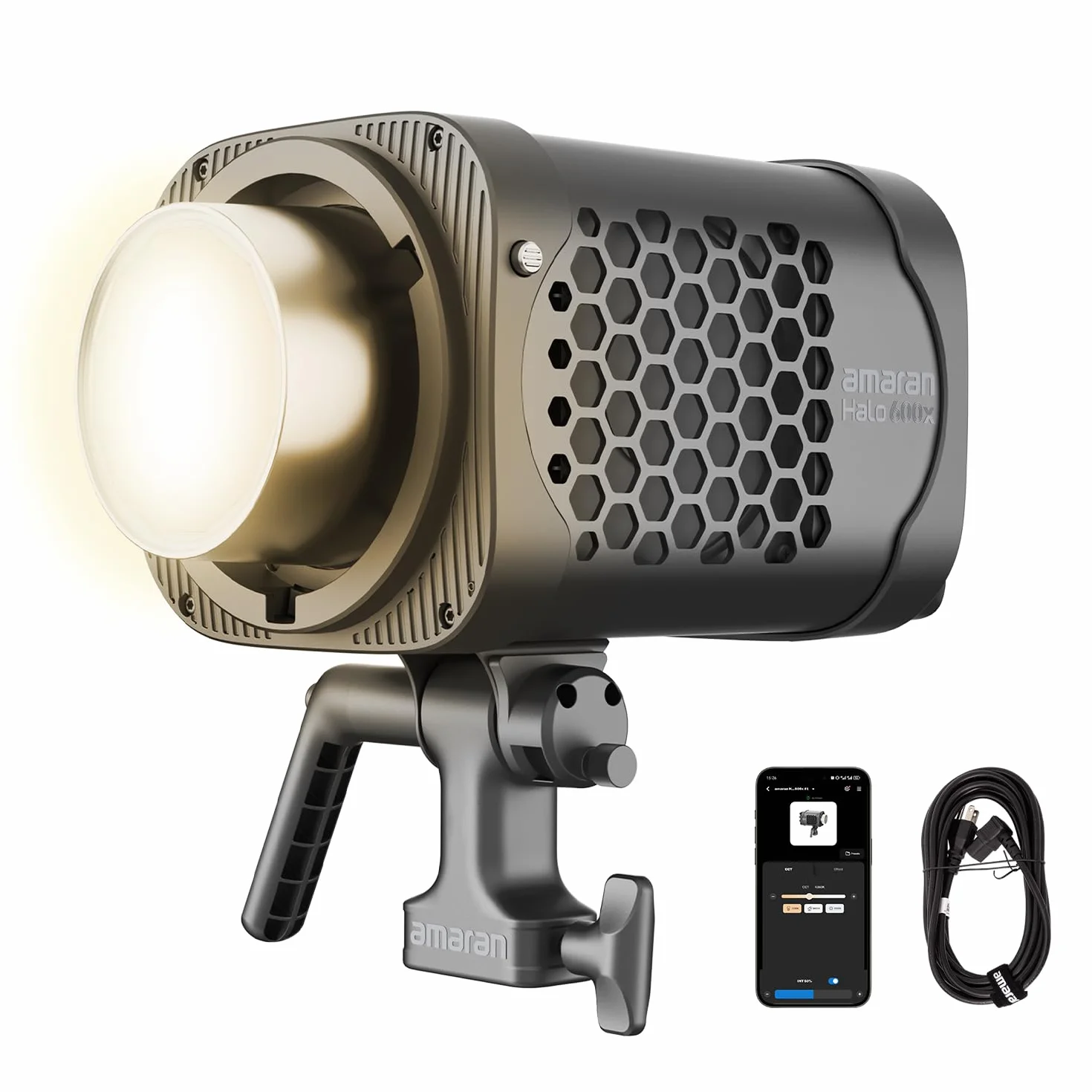 amaran Halo 600x 610W Luce LED COB Bi-Color, 32.500 Lux a 1m, Design Monolight con alimentazione AC integrata, Attacco Bowens in Metallo, CRI 96+, TLCI 97+, Controllo DMX e App
