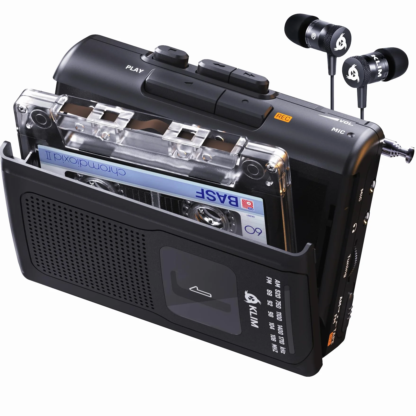 KLIM K8 Lettore Cassette Audio Registratore Cassette Radio AM/FM Microfono Altoparlante Integrato Nero