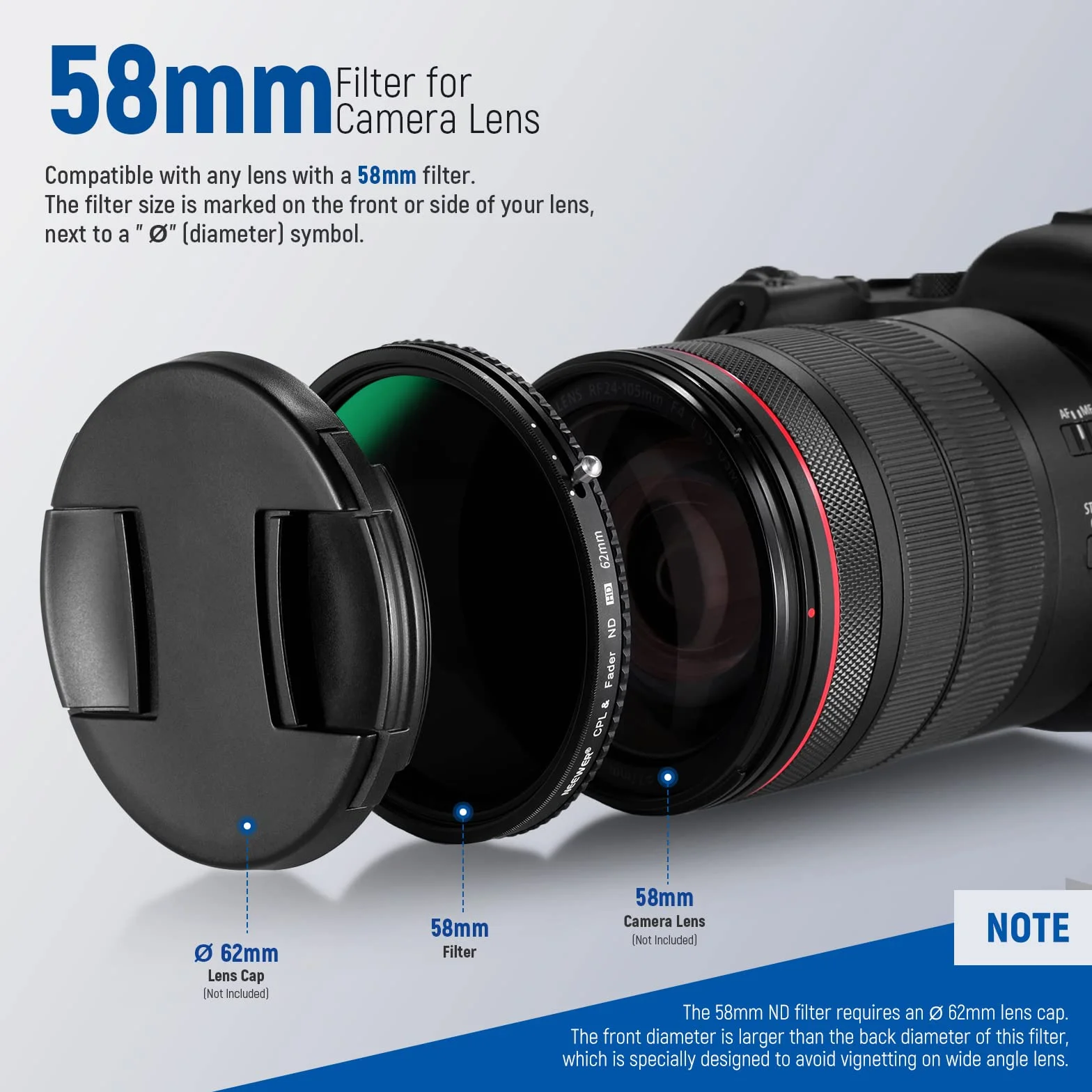 NEEWER 2 in 1 Filtro ND Variabile 58mm ND2-ND32 e CPL(Polarizzatore), senza X/Vetro Ottico HD/multistrato/ultra sottile/idrorepellente/resistente ai graffi