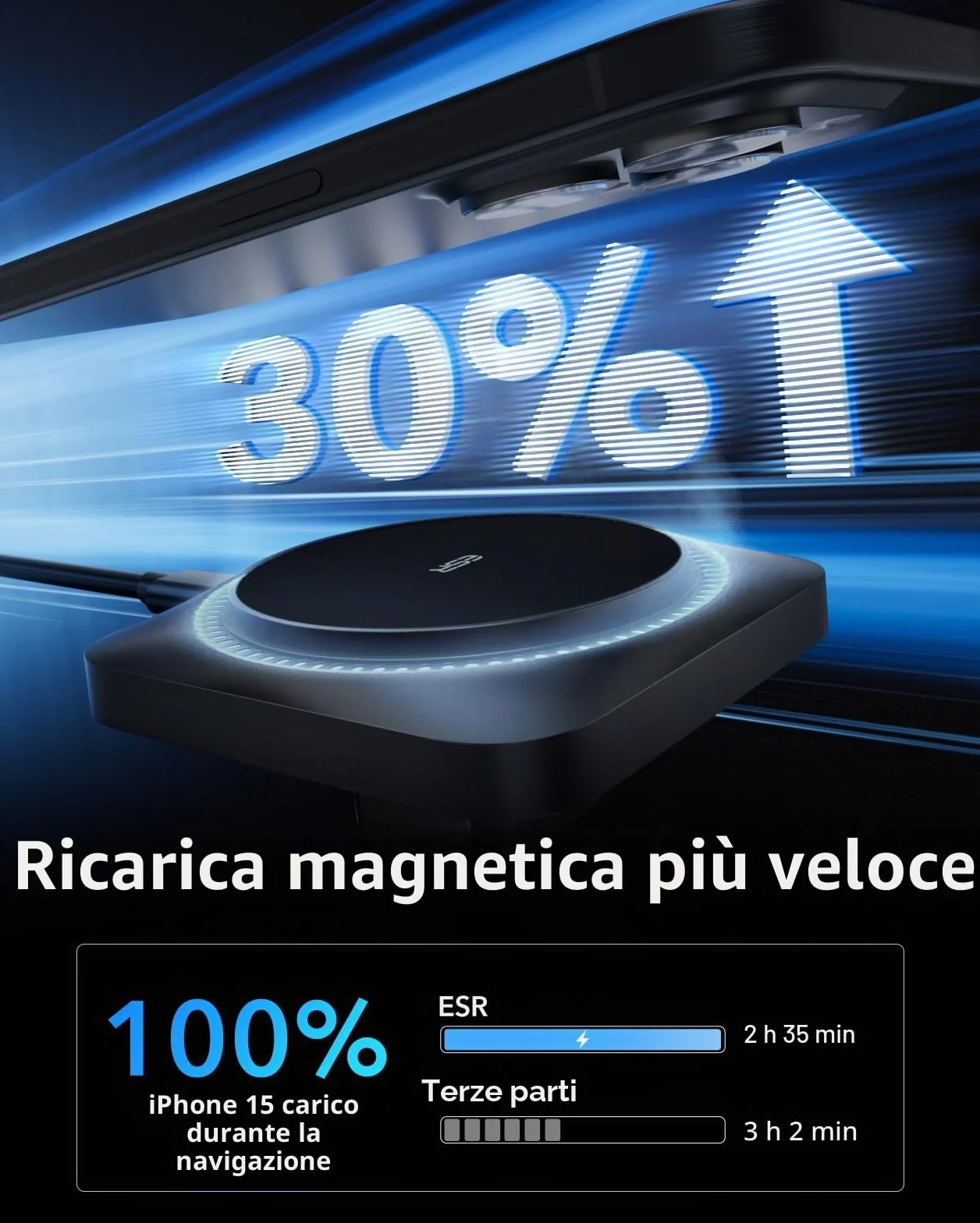 ESR HaloLock Caricatore Wireless per Auto con CryoBoost, Compatibile con iPhone 17/17e/16/15/14/13/12, S26/S25, MagSafe e Le Custodie Magnetiche, Ricarica Veloce, Ventola di Raffreddamento, Nero Opaco