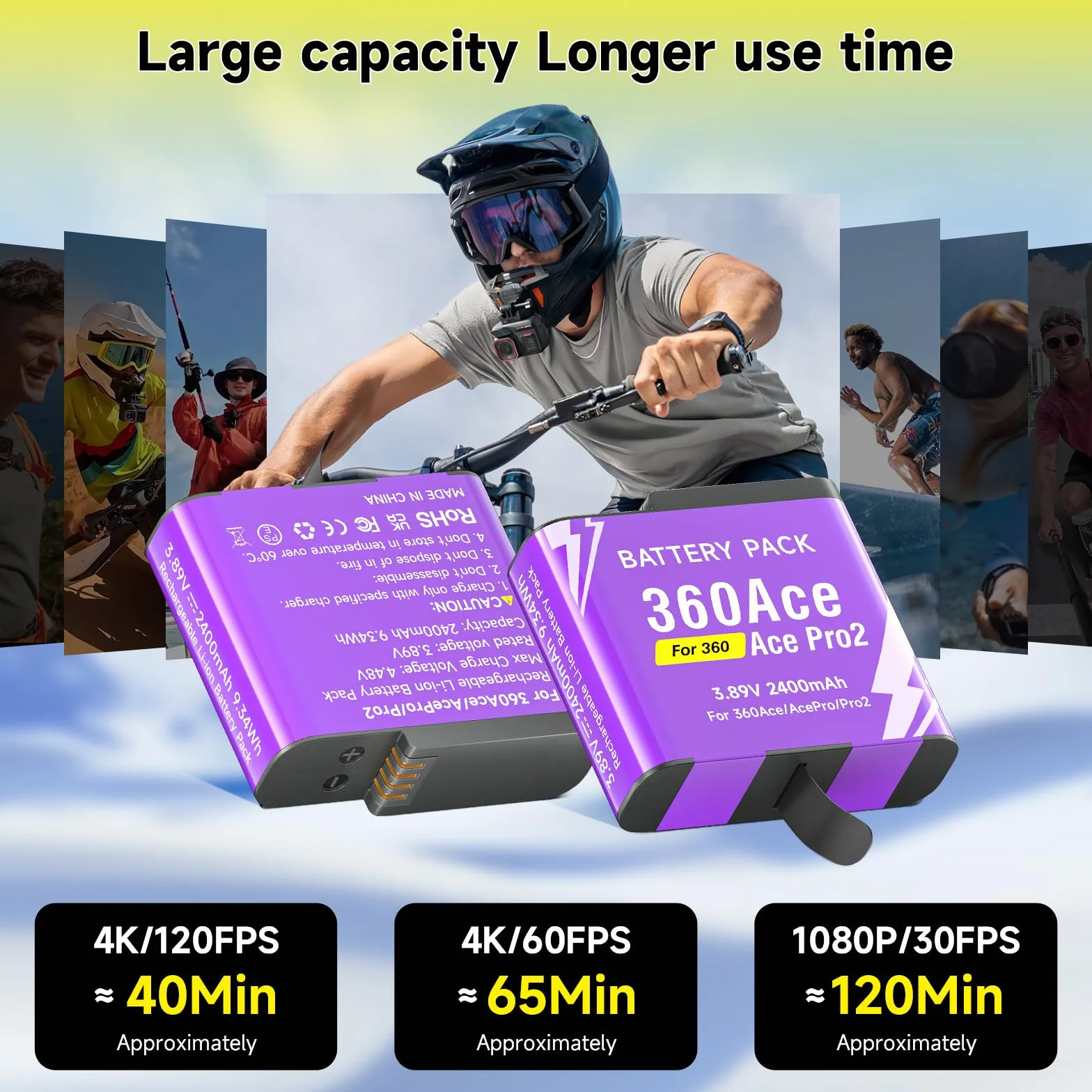CITYORK [Confezione da 3] 2400mAh Batteria per .Insta-360. Ace/Ace Pro/Ace Pro 2 Batteria di ricambio, Batteria ricaricabile di Accessori per fotocamere sportive, Alta capacità, Facile ricambio