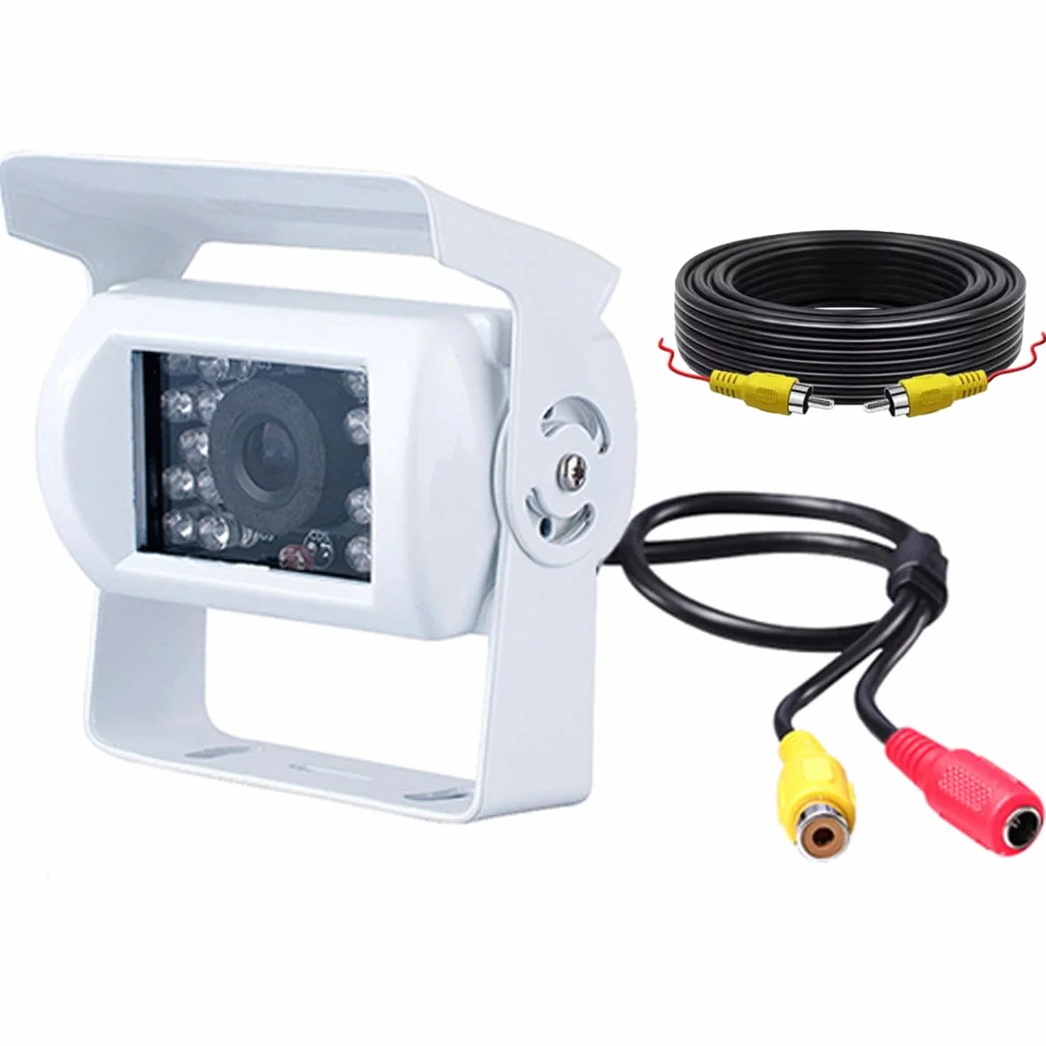 Telecamera di Retromarcia HD Bianca per Furgoni, Auto, Camion e Autobus, Visione Notturna IR 18 LED, Impermeabile, con Cavo AV 15M, 12V-24V, Sistema di Parcheggio Assistito