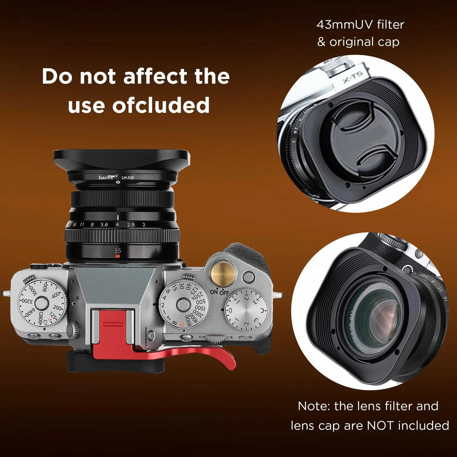 Haoge LH-X35 - Paraluce rettangolare in metallo per obiettivo Fujifilm Fuji Fujinon XF35 mmF2 XF 35 mm f/2 R WR e XF23 mmF2 XF 23 mm f2 R WR WR, sostituisce LH-XF35-2