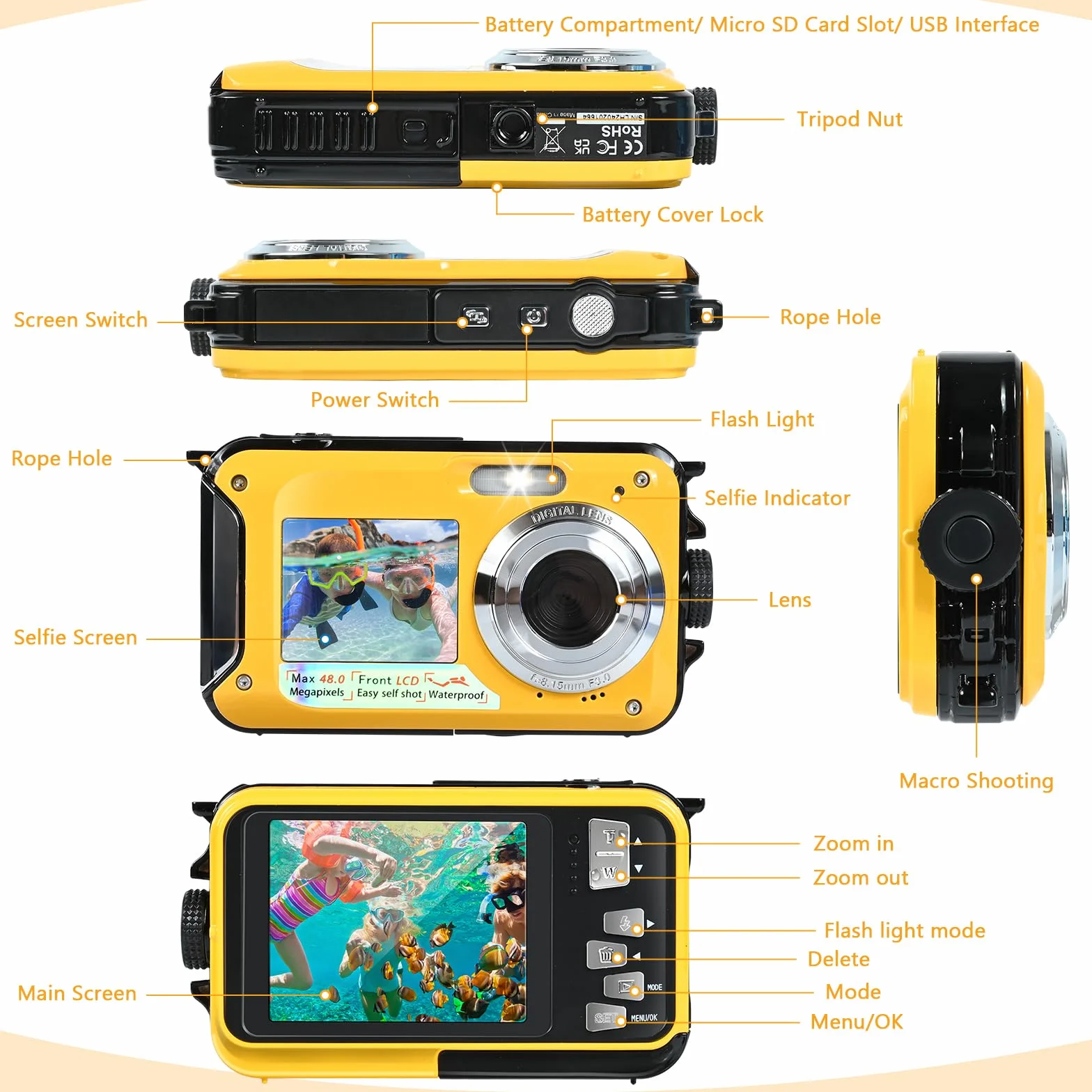 Macchina Fotografica Subcquea, Comius Sharp Fotocamera Subacquea Digitale 10FT 30MP Photo FHD Video 16X Digital Zoom con Scheda di Memoria da 32G per Selfie Subacquei, Immersione, Nuoto
