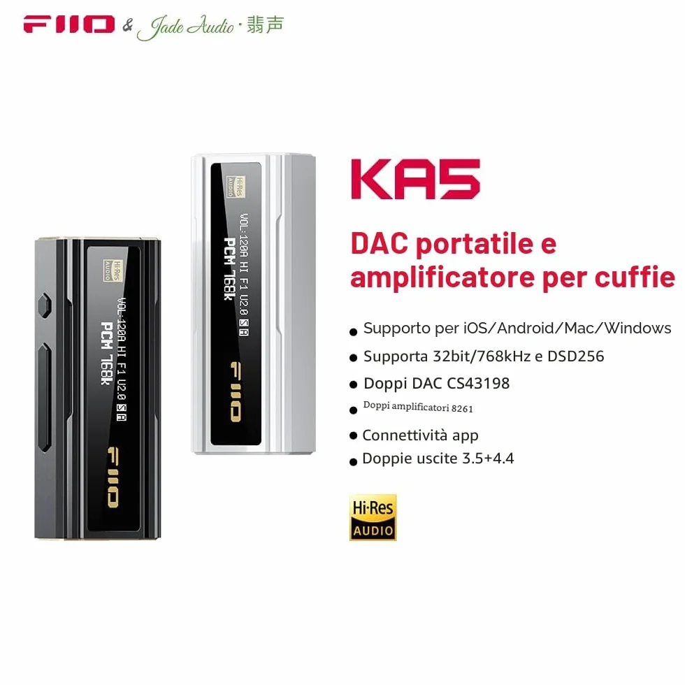 FiiO KA5 - Amplificatore USB DAC per cuffie con uscite da 3,5 mm e 4,4 mm