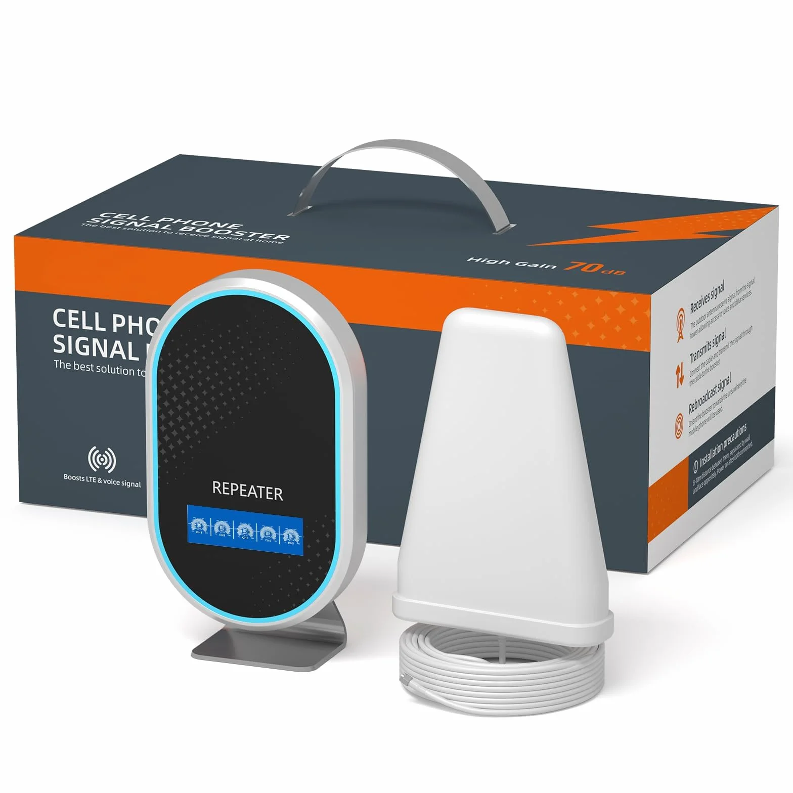 Amplificatore Segnale Cellulare per Casa fino a 150㎡, Facile Installazione con Antenna Incorporata, Display LCD HD, Ripetitore Segnale Cellulare 5G LTE 4G per Wind Tre,TIM,Iliad