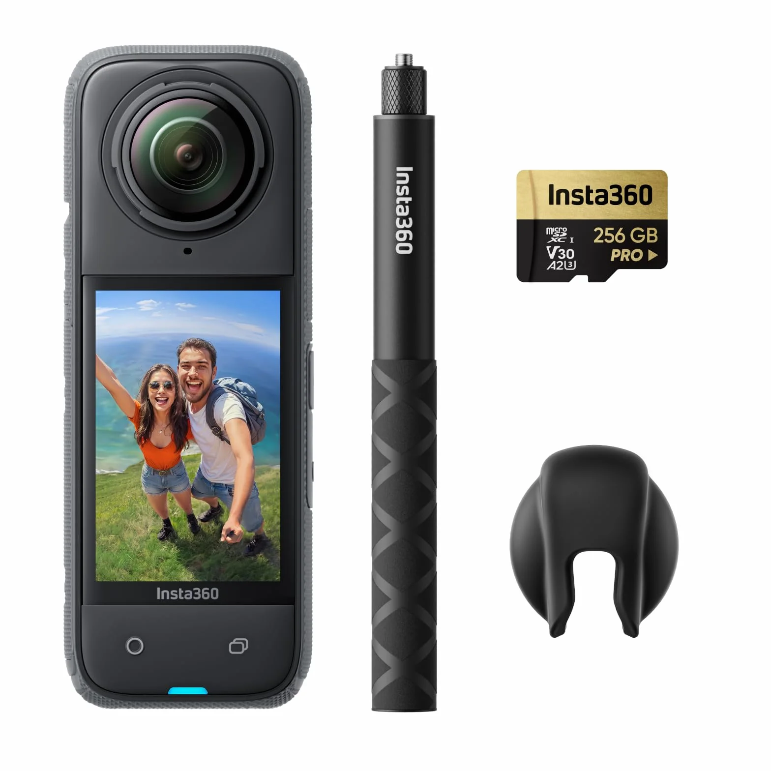 Insta360 X4 Starter Pack - Action Cam 360° 8K Impermeabile, Video Grandangolari in 4K, Selfie Stick Invisibile. Protezioni Lenti Rimovibili, Autonomia Batteria 135 min, Editing IA, Stabilizzazione