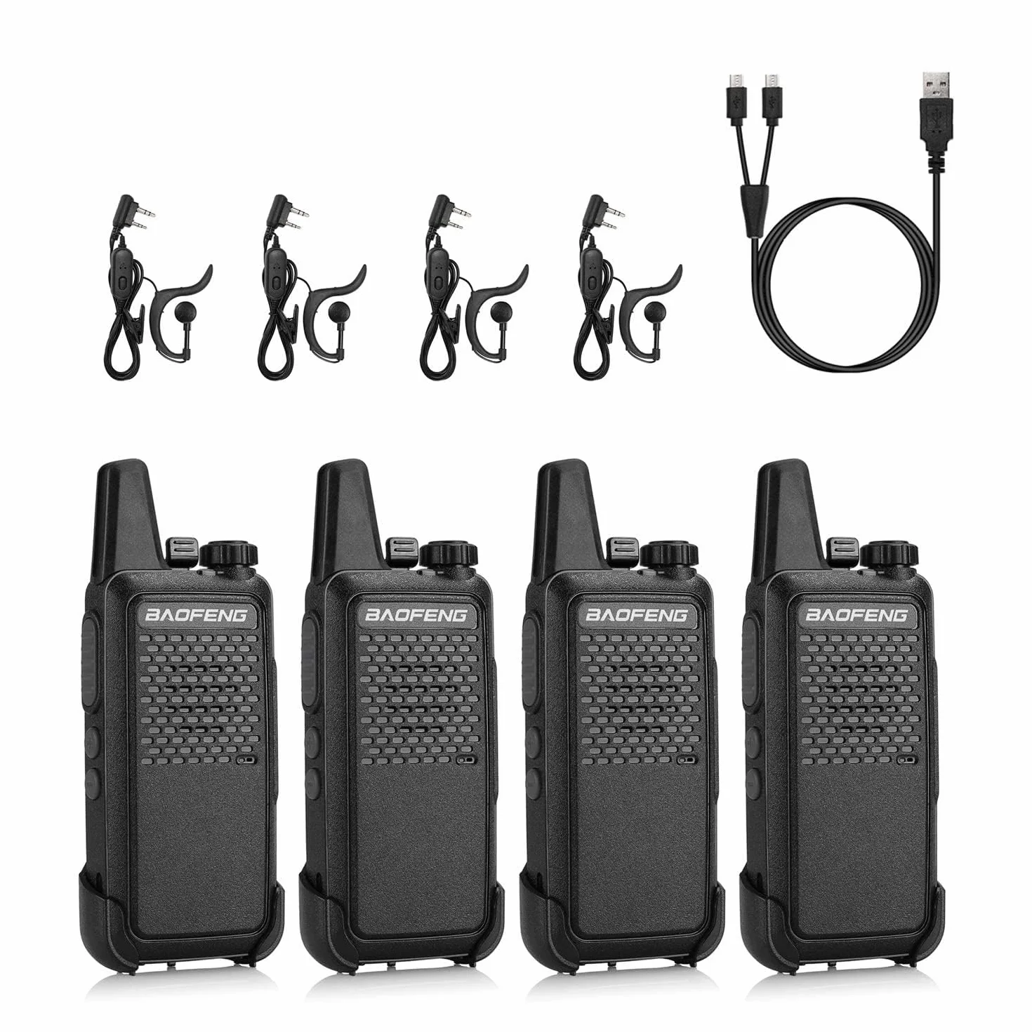 Baofeng GT-22 Walkie Talkie Set Senza Licenza, Radio PMR446 fino a 3 km di portata con 16 Canali, Batteria Ricaricabile da 1500 mAh, Caricatore USB-C, Auricolare per Bambini Adulti Famiglia (4 pezzi)