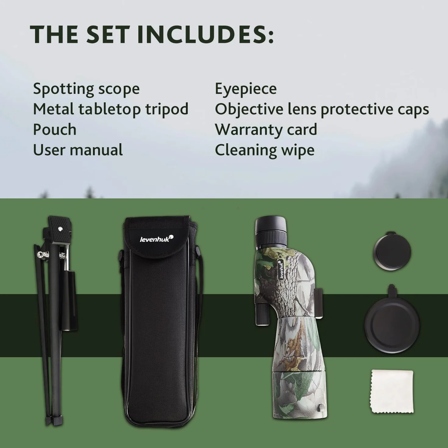 Levenhuk Camo Rind 60 – Cannocchiale Terrestre con Treppiede, Zoom 16-48x, Ottica BK-7 Fully-Coated, Design Mimetico – Robusto per Caccia, Arceria, Tiro a Segno, Birdwatching, Natura, Campeggio