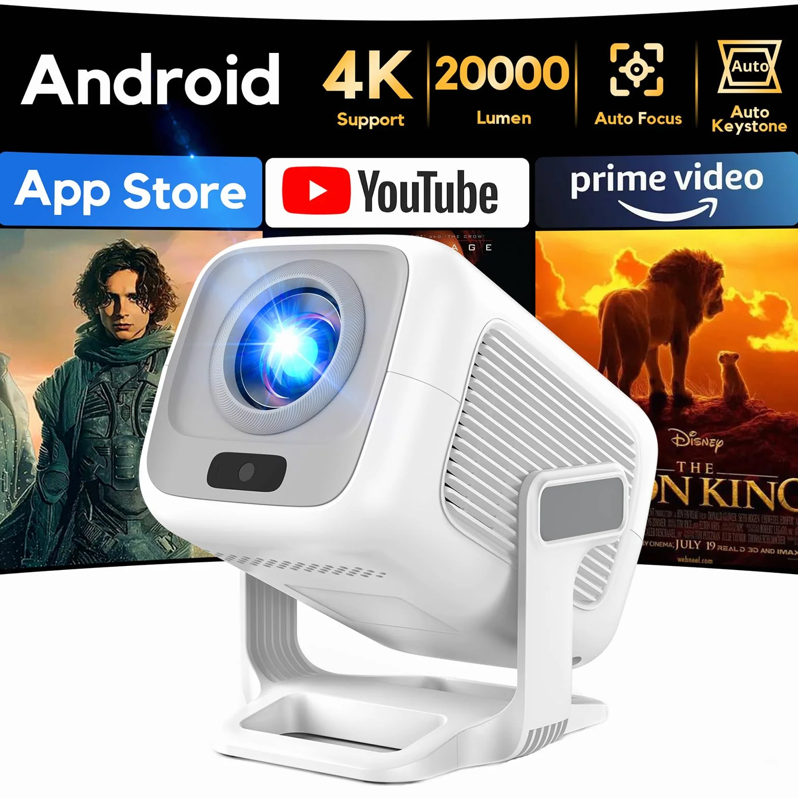 [Apps integrate & Auto Focus] AKIYO O4 Proiettore 4K con WiFi 6 Bluetooth 5.2, 1080P Nativo Proiettore Portatile Auto Keystone Rotabile 120°,per HDMI/USB/Smartphone