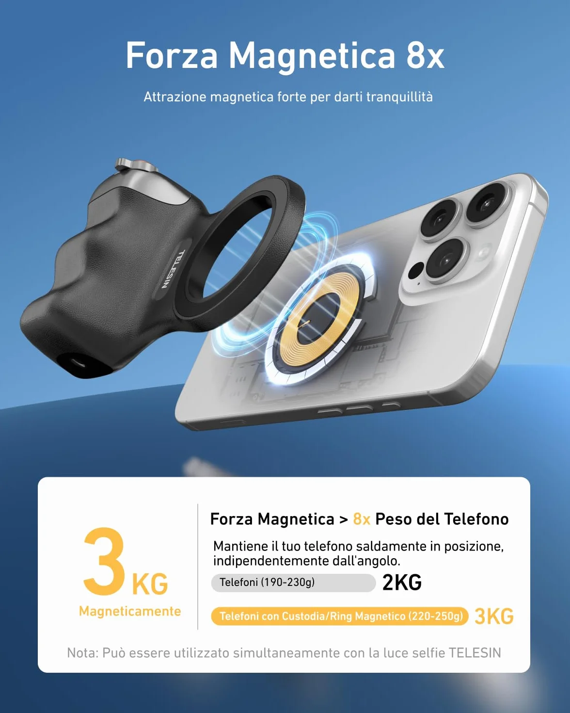 TELESIN Fun Shot Impugnatura Smartphone, Magnetica Impugnatura per Smartphone con Telecomando Bluetooth Staccabile, Filettatura da 1/4, Compatibile con iPhone & Android, Selfie Vlog (Nero)