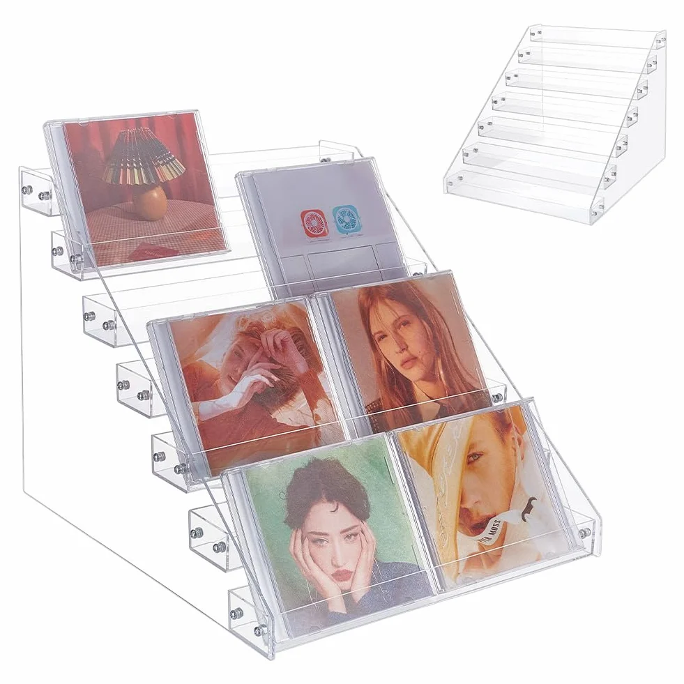 UNICRAFTALE Espositore per CD a 7 ripiani in acrilico, organizer per CD e DVD, trasparente, può contenere fino a 56 custodie standard per CD, 37 x 30,5 x 28,5 cm