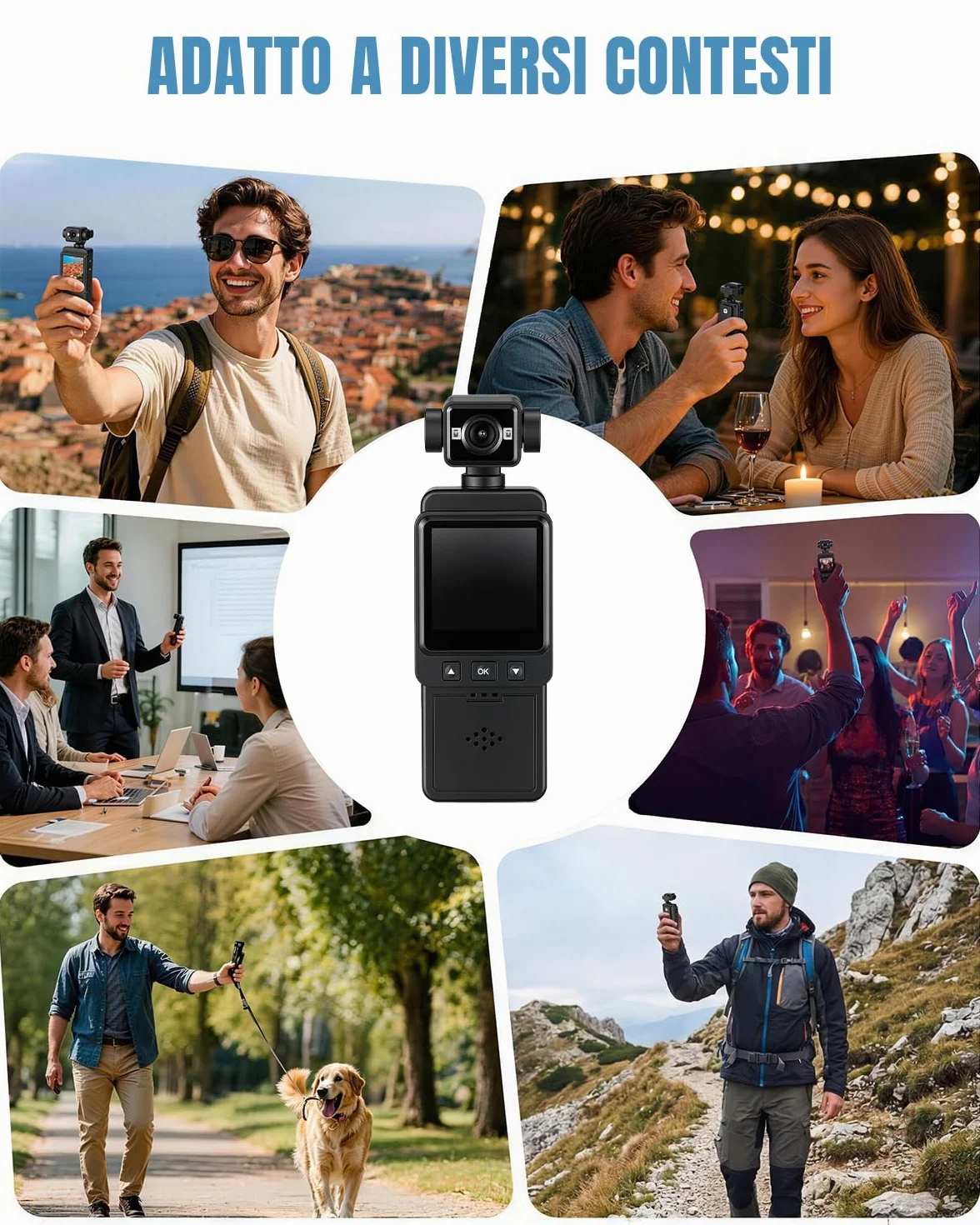 Mini Bodycam 4K, WiFi Fotocamera per Vlog, Videocamera Sportiva, Action Cam Portatile POV Telecamera Lente con Rotazione di 270°, per Fotografia, Youtube, Viaggi