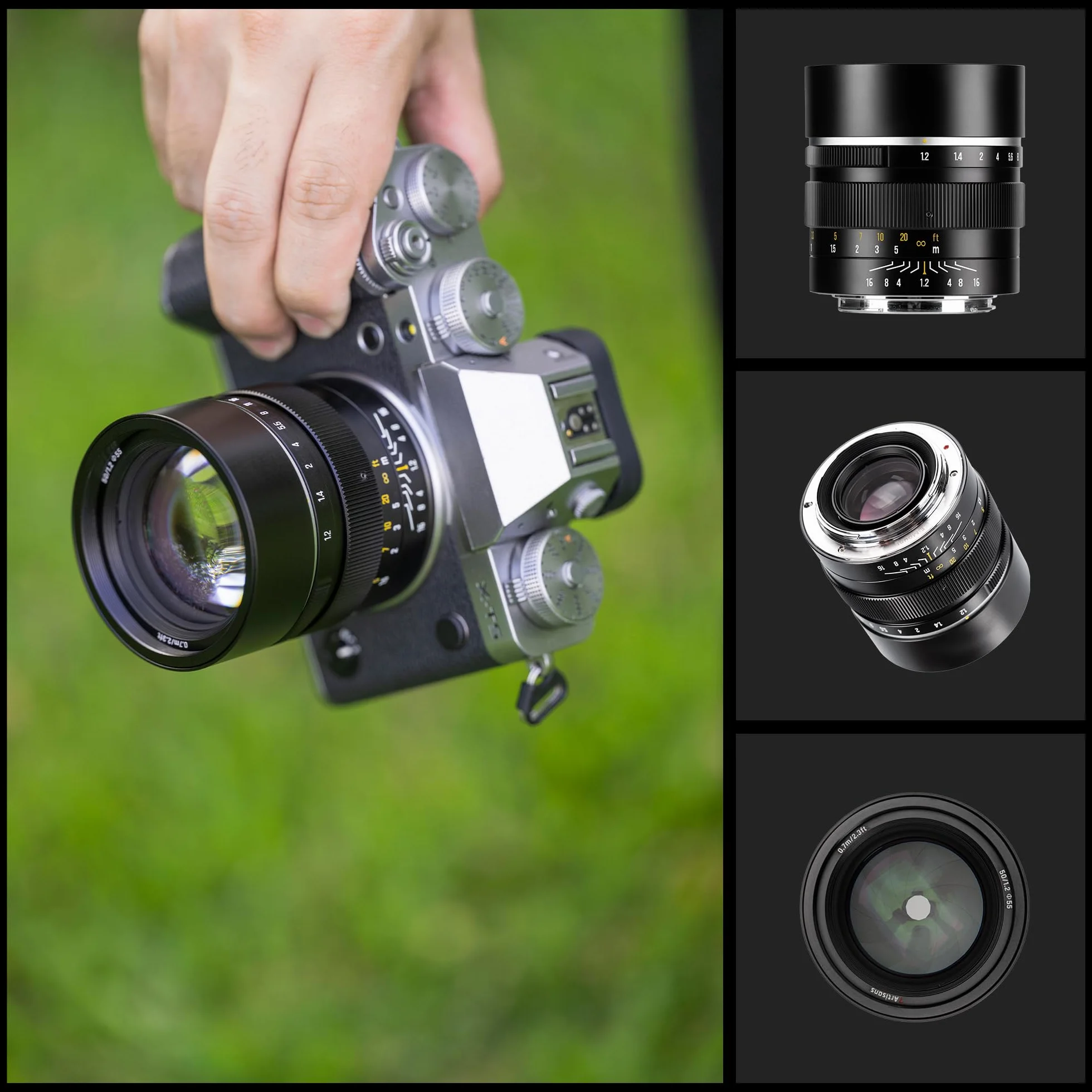 Obiettivo fisso 7artisans 50mm F1.2 APS-C 32° con messa a fuoco manuale e ampia apertura, compatibile con Olympus e Panasonic MFT M4/3 Mount, serie GH/G9/GX/GF/BGH