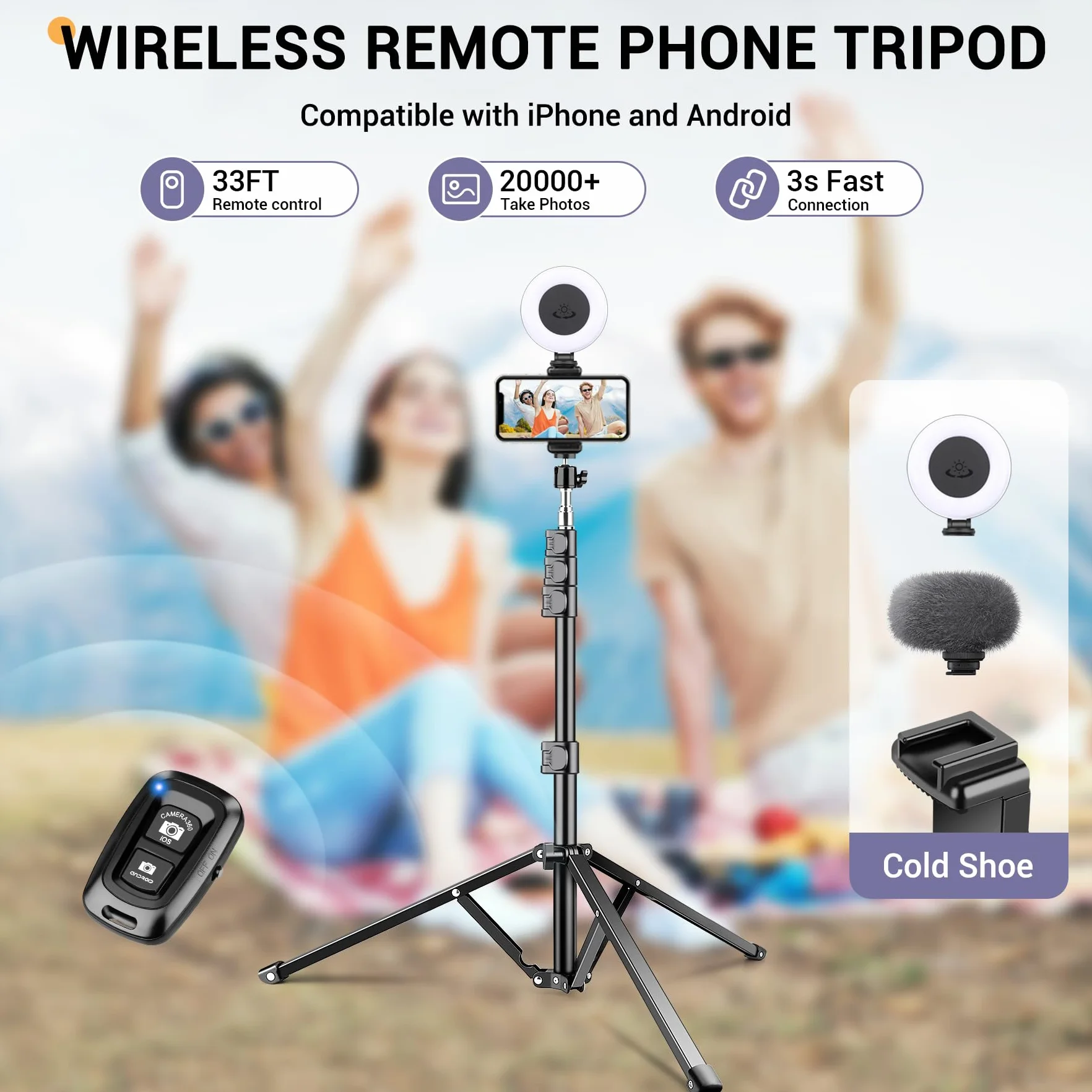 Victiv 224cm Treppiede Smartphone, Cavalletto per Smartphone con 35cm Collo D'oca & Telecomando, Tre Piedi per Telefono, Alluminio Treppiede Fotocamera Treppiedi per iPhone 17/16/15/14/13/12 Pro Max
